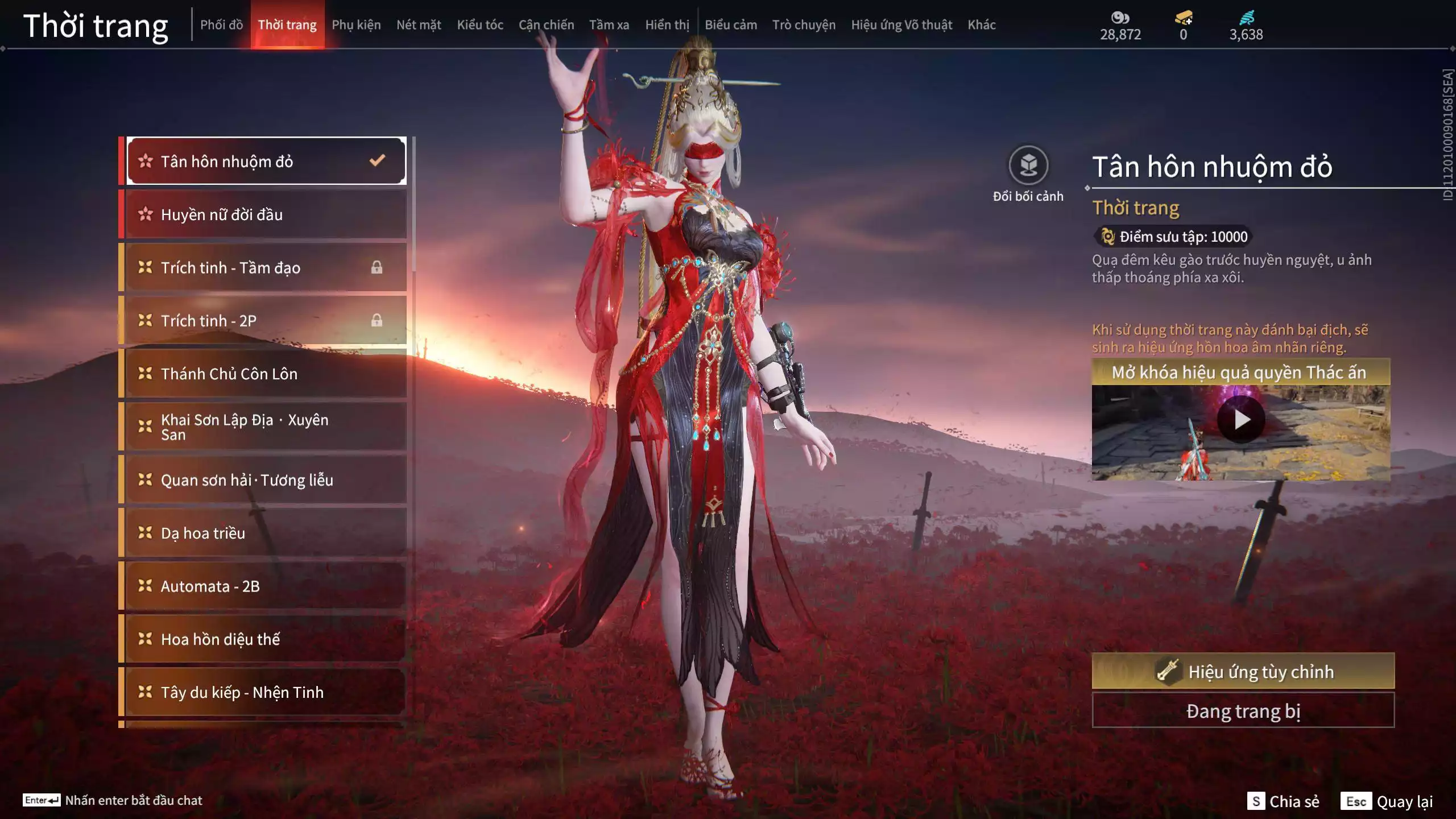 Ảnh ACC VIP MS: 010725 1 Trích Tinh: Cung-Hoa Sương Tiễn ( 1 Sao Vàng, 2 Sao Đỏ), 16 Vũ khí đỏ, 12 Trang Phục đỏ, 10 Thời Trang Bikini, 9 Phụ Kiện Hóa Hình, Nhiều Thời Trang Limited