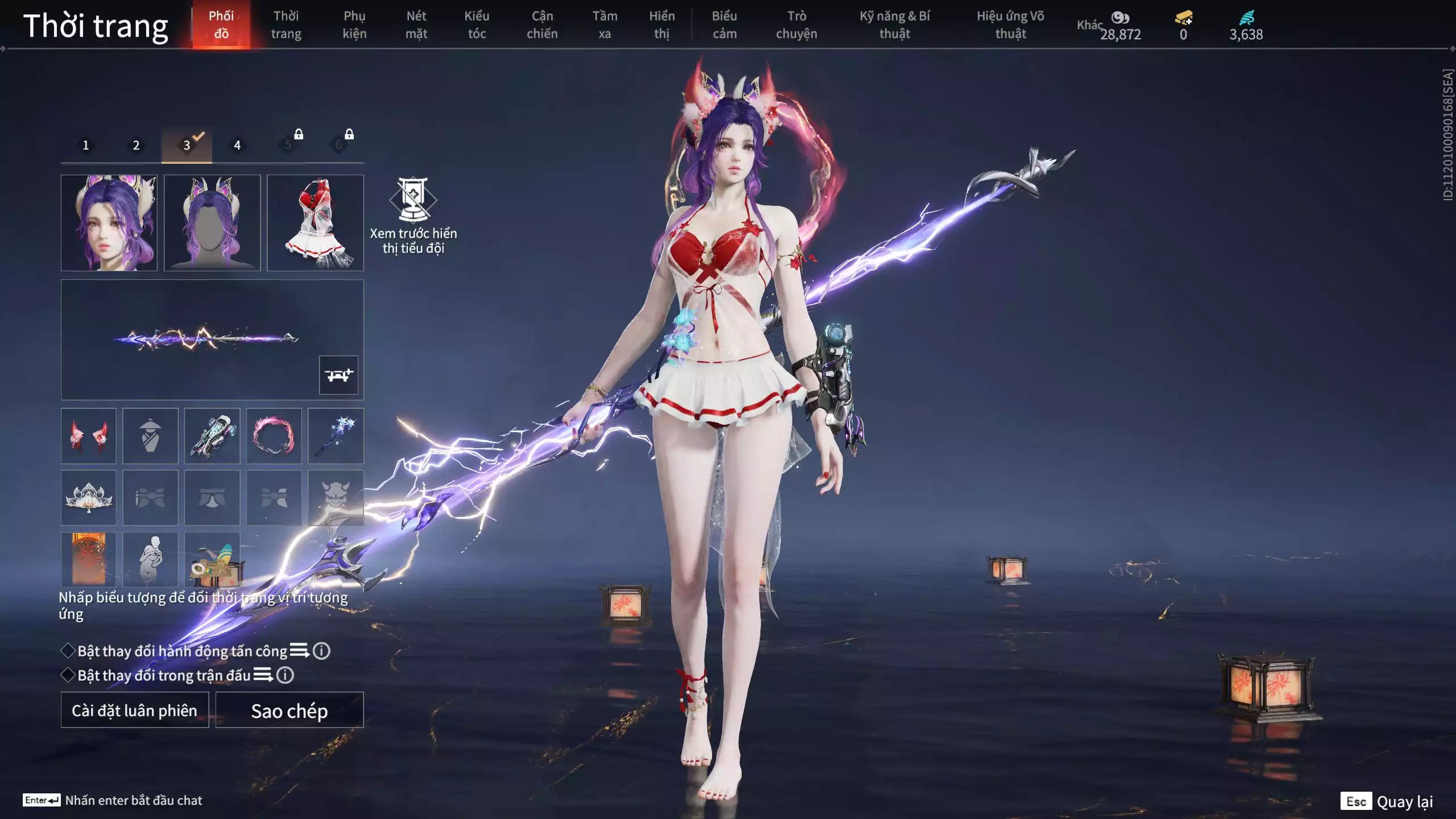 Ảnh ACC VIP MS: 010725 1 Trích Tinh: Cung-Hoa Sương Tiễn ( 1 Sao Vàng, 2 Sao Đỏ), 16 Vũ khí đỏ, 12 Trang Phục đỏ, 10 Thời Trang Bikini, 9 Phụ Kiện Hóa Hình, Nhiều Thời Trang Limited