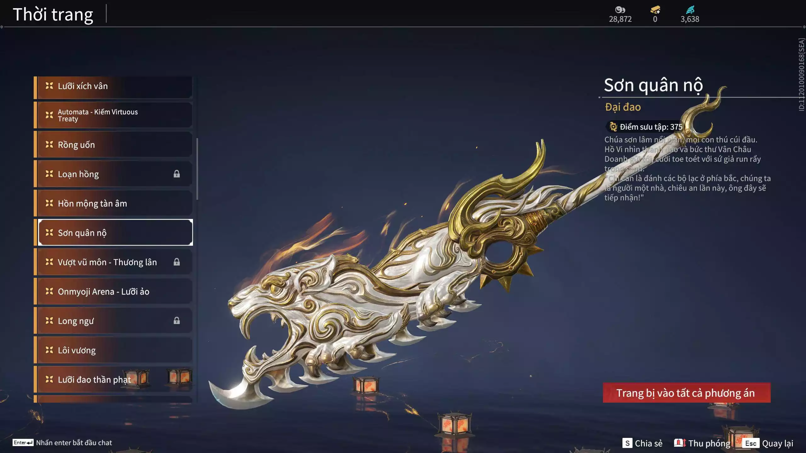 Ảnh ACC VIP MS: 010725 1 Trích Tinh: Cung-Hoa Sương Tiễn ( 1 Sao Vàng, 2 Sao Đỏ), 16 Vũ khí đỏ, 12 Trang Phục đỏ, 10 Thời Trang Bikini, 9 Phụ Kiện Hóa Hình, Nhiều Thời Trang Limited