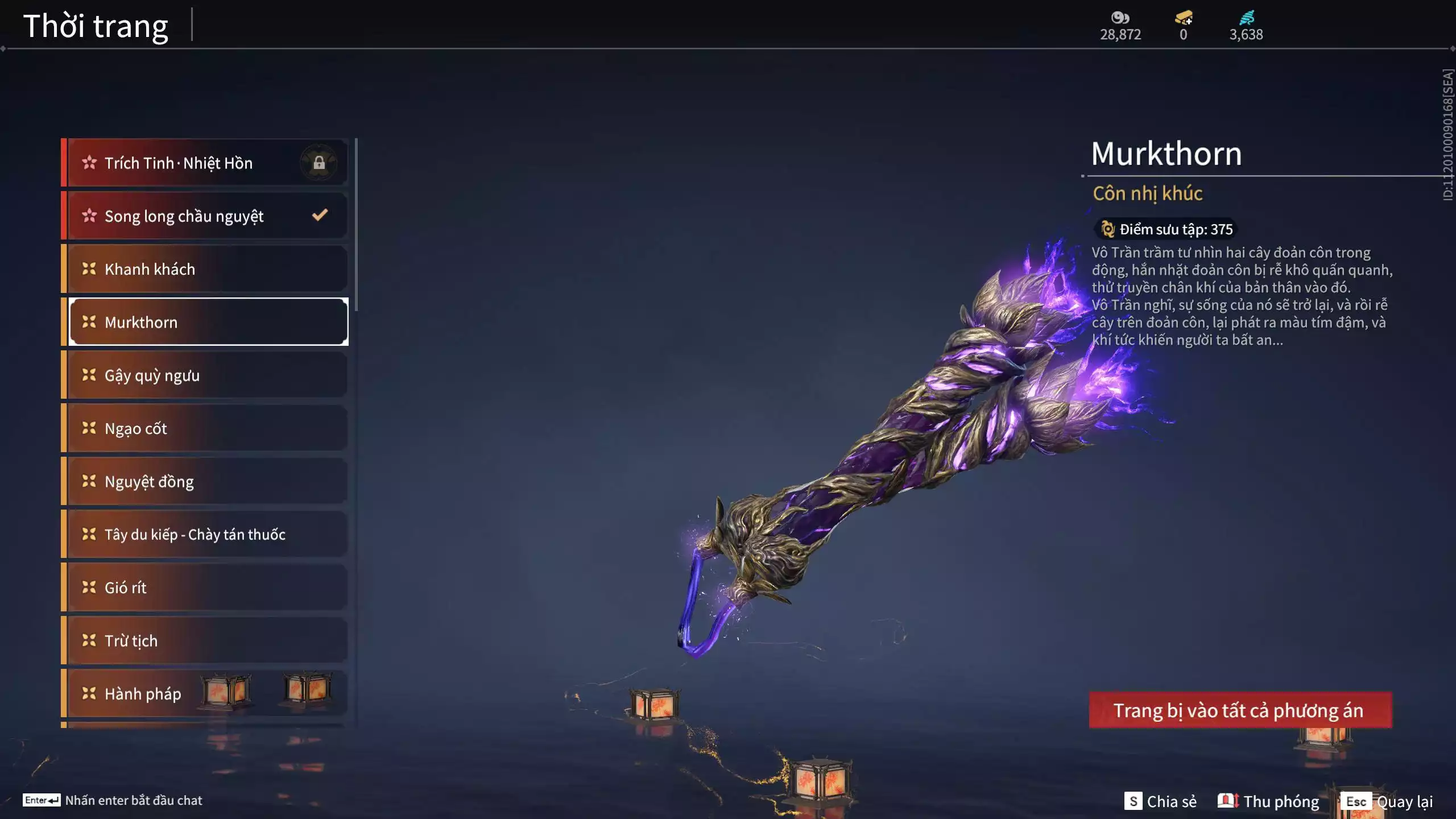 Ảnh ACC VIP MS: 010725 1 Trích Tinh: Cung-Hoa Sương Tiễn ( 1 Sao Vàng, 2 Sao Đỏ), 16 Vũ khí đỏ, 12 Trang Phục đỏ, 10 Thời Trang Bikini, 9 Phụ Kiện Hóa Hình, Nhiều Thời Trang Limited