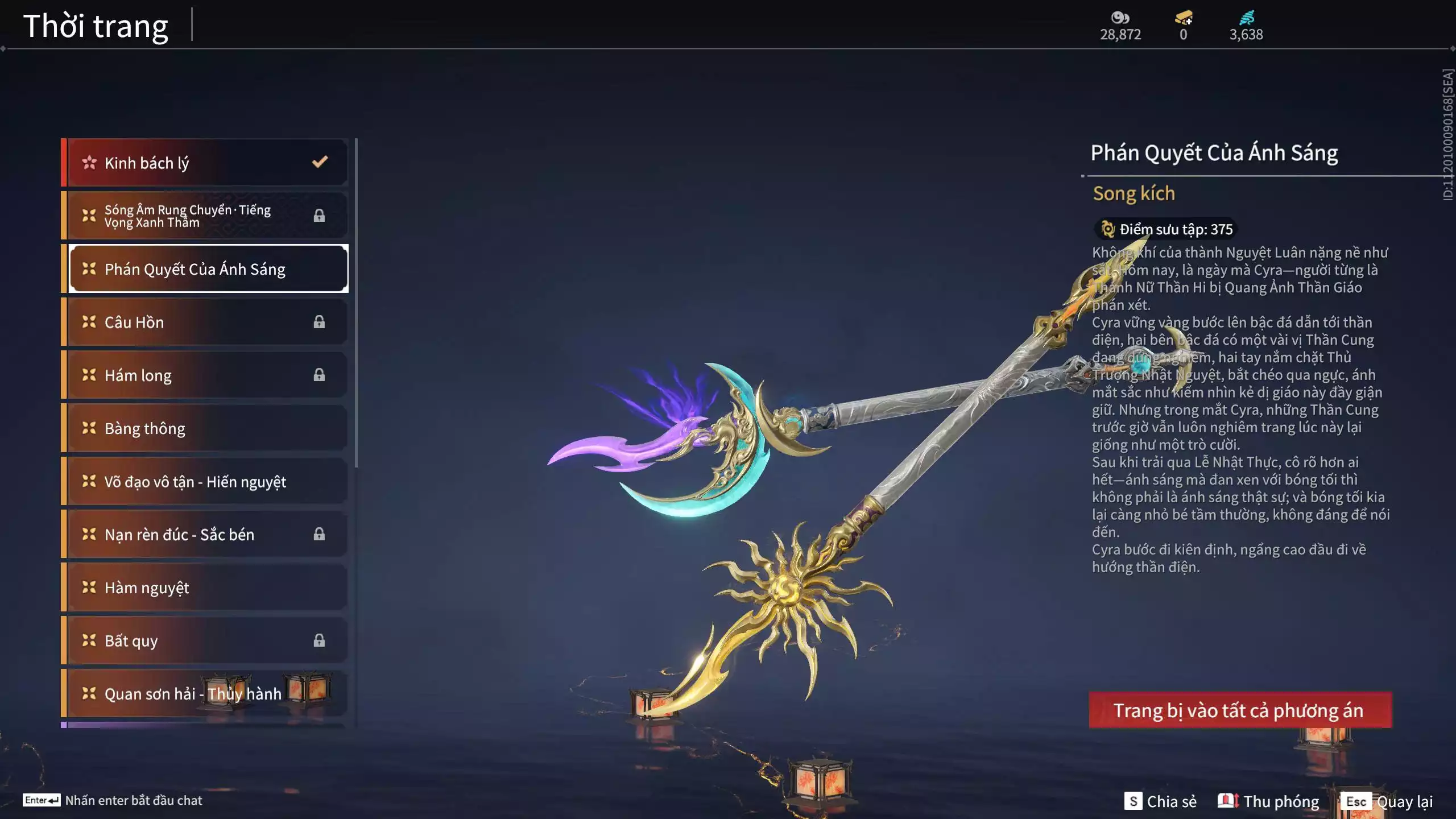 Ảnh ACC VIP MS: 010725 1 Trích Tinh: Cung-Hoa Sương Tiễn ( 1 Sao Vàng, 2 Sao Đỏ), 16 Vũ khí đỏ, 12 Trang Phục đỏ, 10 Thời Trang Bikini, 9 Phụ Kiện Hóa Hình, Nhiều Thời Trang Limited