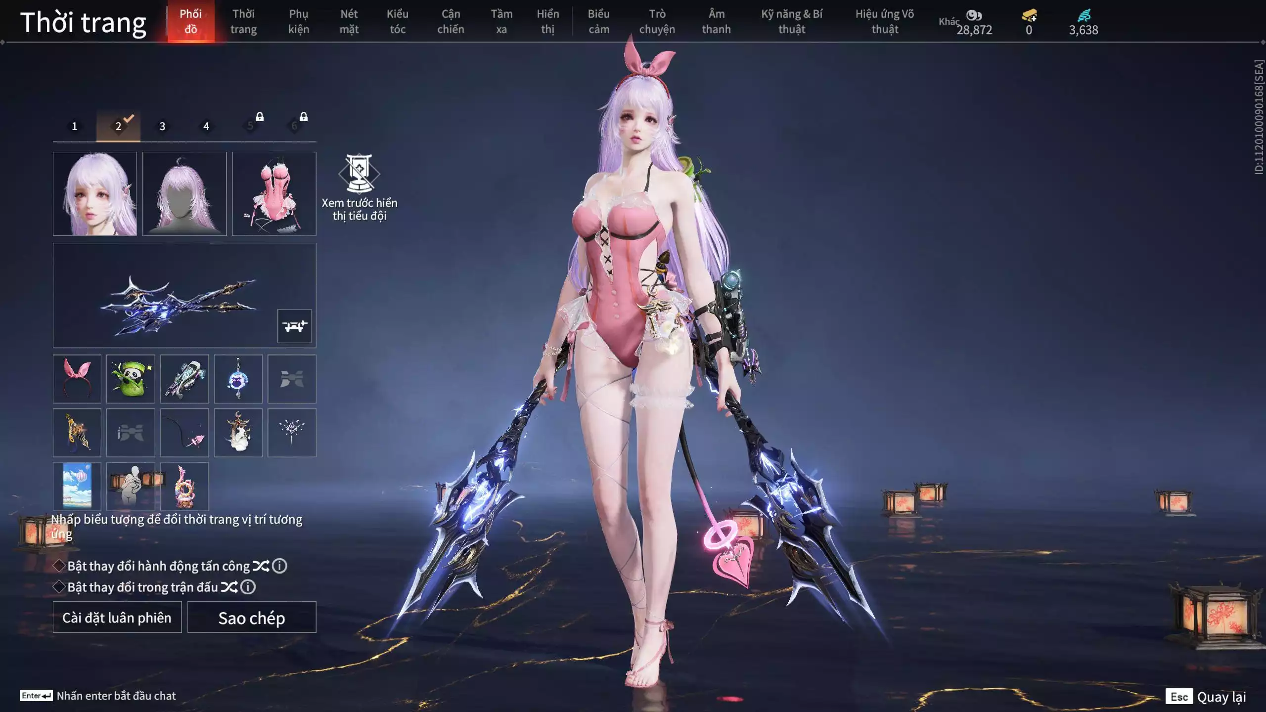 Ảnh ACC VIP MS: 010725 1 Trích Tinh: Cung-Hoa Sương Tiễn ( 1 Sao Vàng, 2 Sao Đỏ), 16 Vũ khí đỏ, 12 Trang Phục đỏ, 10 Thời Trang Bikini, 9 Phụ Kiện Hóa Hình, Nhiều Thời Trang Limited