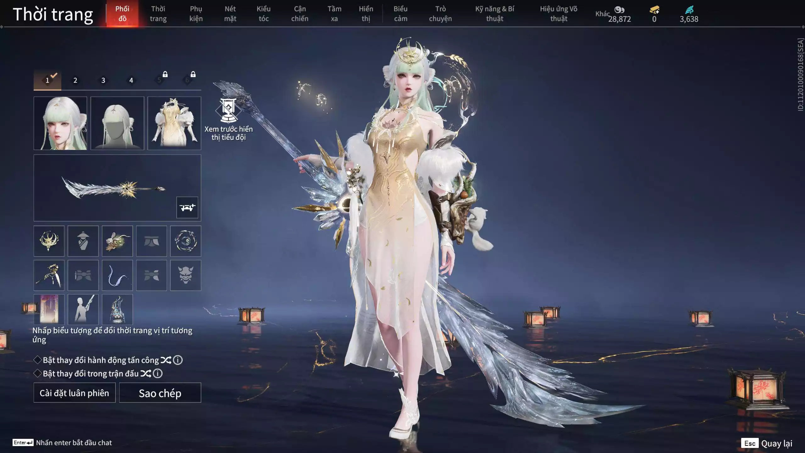 Ảnh ACC VIP MS: 010725 1 Trích Tinh: Cung-Hoa Sương Tiễn ( 1 Sao Vàng, 2 Sao Đỏ), 16 Vũ khí đỏ, 12 Trang Phục đỏ, 10 Thời Trang Bikini, 9 Phụ Kiện Hóa Hình, Nhiều Thời Trang Limited