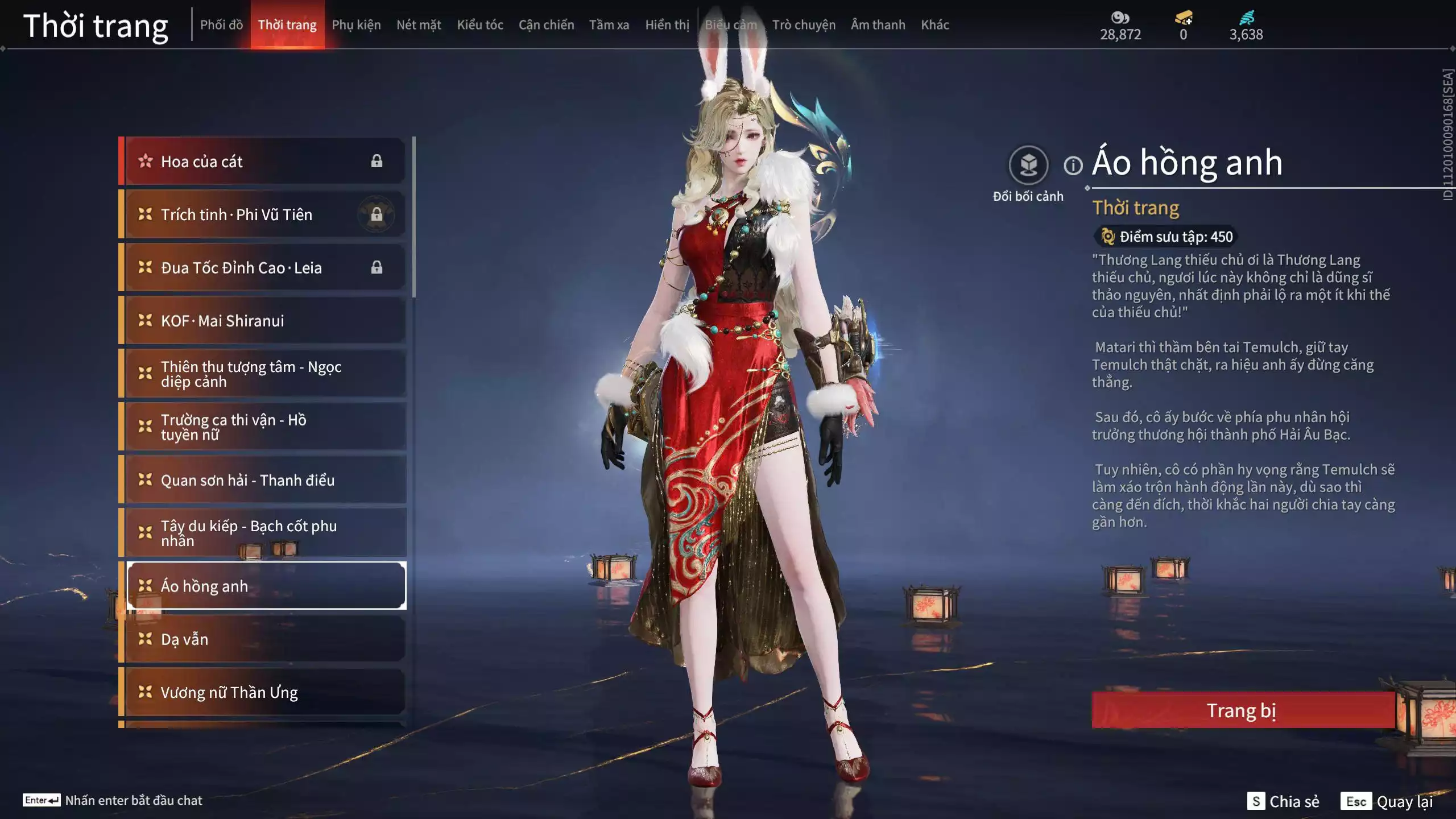 Ảnh ACC VIP MS: 010725 1 Trích Tinh: Cung-Hoa Sương Tiễn ( 1 Sao Vàng, 2 Sao Đỏ), 16 Vũ khí đỏ, 12 Trang Phục đỏ, 10 Thời Trang Bikini, 9 Phụ Kiện Hóa Hình, Nhiều Thời Trang Limited