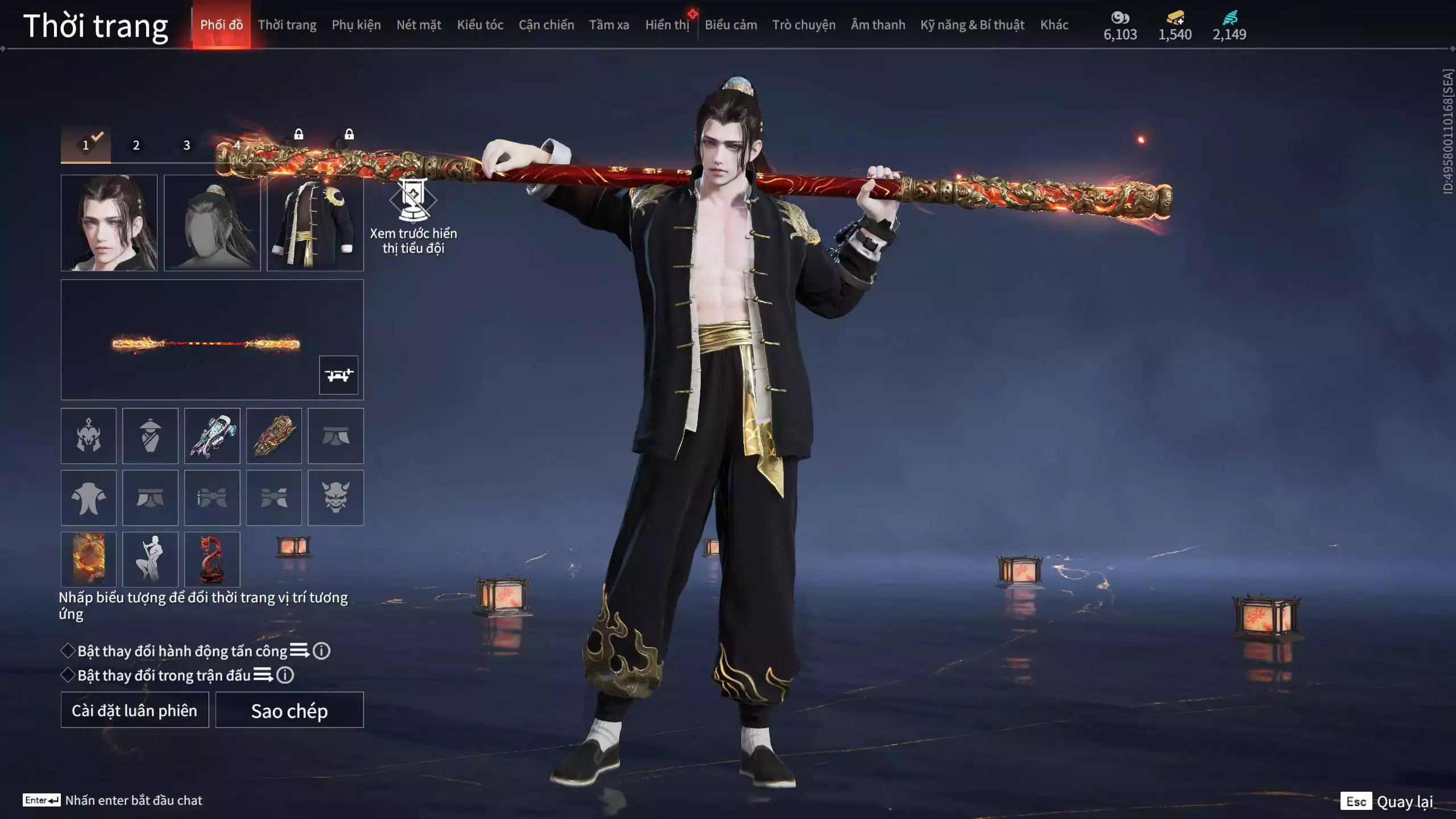 Ảnh Acc 637: *** Dư 1m Steam + 1k5 vàng ***5 Vũ khí đỏ: Gậy Như Ý, Thiên Quỳnh, Tinh Đế, Kích Phi Tướng, Ngược Đêm Rạng, 4 Trang phục đỏ: Tân Hôn Nhuộm Đỏ, Cô Phù Thủy Nhỏ, Hóa Thân Minh Vương, Điệp Mộng