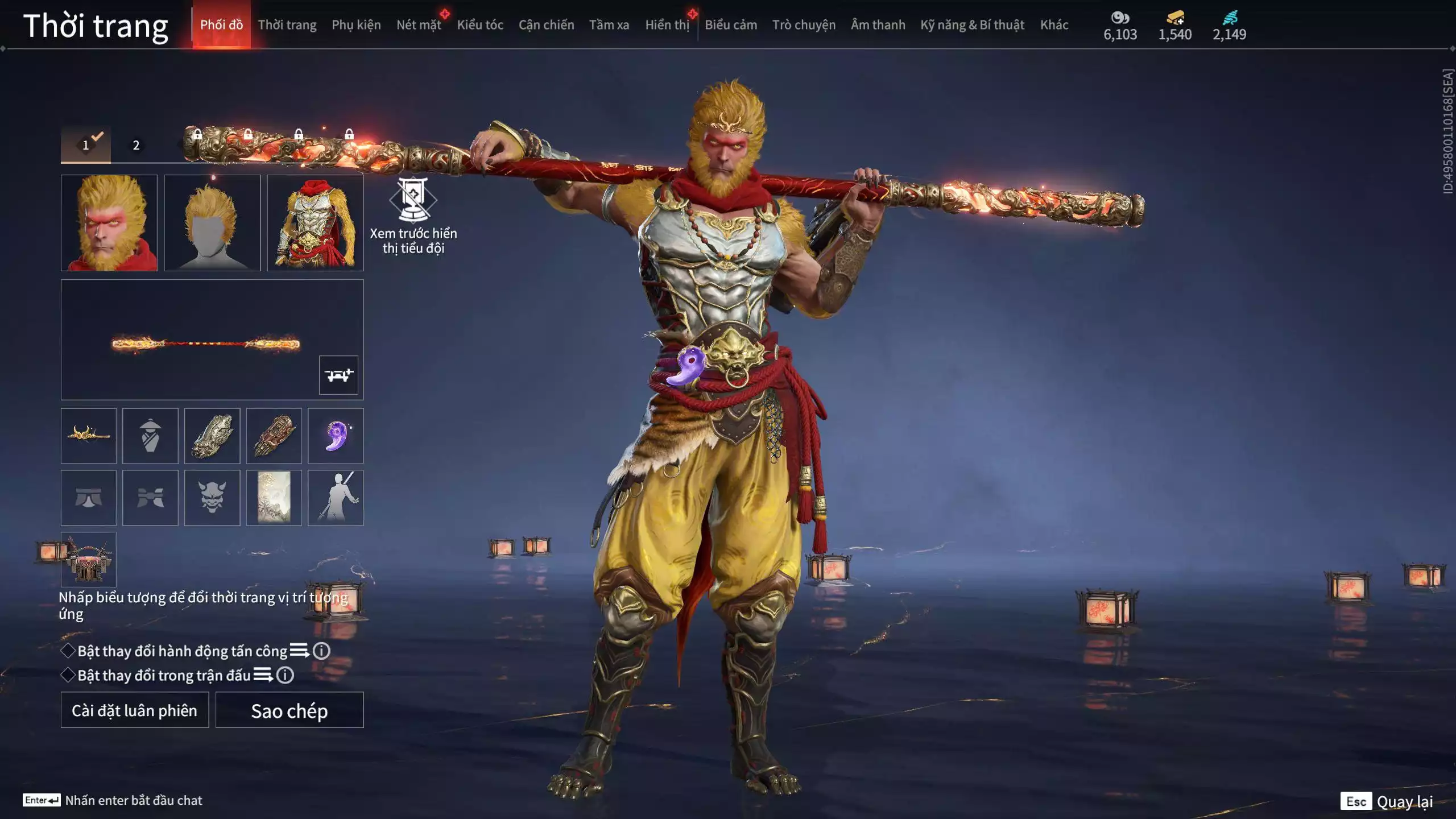 Ảnh Acc 637: *** Dư 1m Steam + 1k5 vàng ***5 Vũ khí đỏ: Gậy Như Ý, Thiên Quỳnh, Tinh Đế, Kích Phi Tướng, Ngược Đêm Rạng, 4 Trang phục đỏ: Tân Hôn Nhuộm Đỏ, Cô Phù Thủy Nhỏ, Hóa Thân Minh Vương, Điệp Mộng