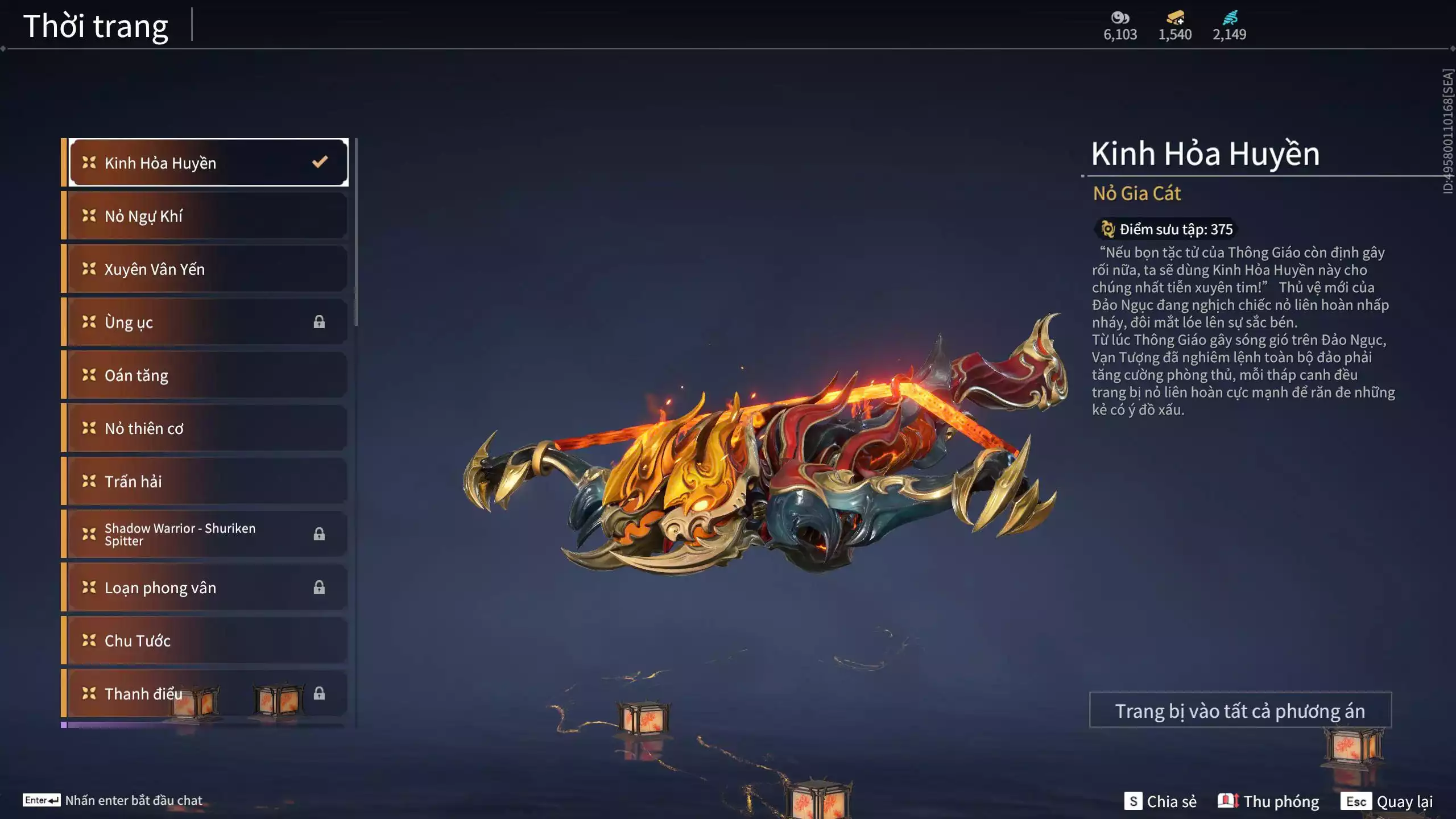 Ảnh Acc 637: *** Dư 1m Steam + 1k5 vàng ***5 Vũ khí đỏ: Gậy Như Ý, Thiên Quỳnh, Tinh Đế, Kích Phi Tướng, Ngược Đêm Rạng, 4 Trang phục đỏ: Tân Hôn Nhuộm Đỏ, Cô Phù Thủy Nhỏ, Hóa Thân Minh Vương, Điệp Mộng