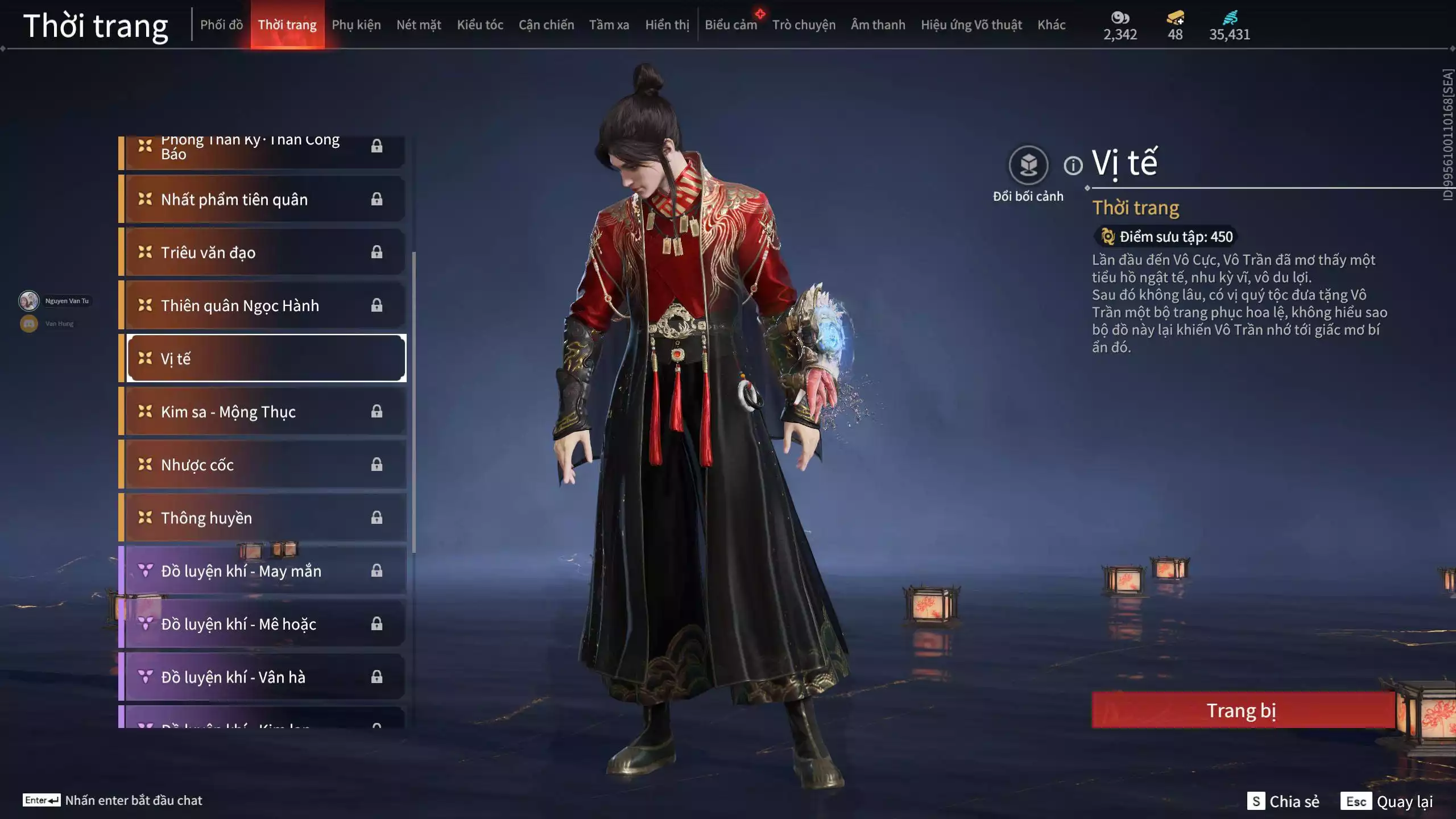 Ảnh Acc 641: 3 Vũ khí đỏ: Mãnh Hổ Trảm, Kiếm Thiếu Dương, Tinh Đế, 1 Trang phục đỏ: Lăng Tiêu Vũ