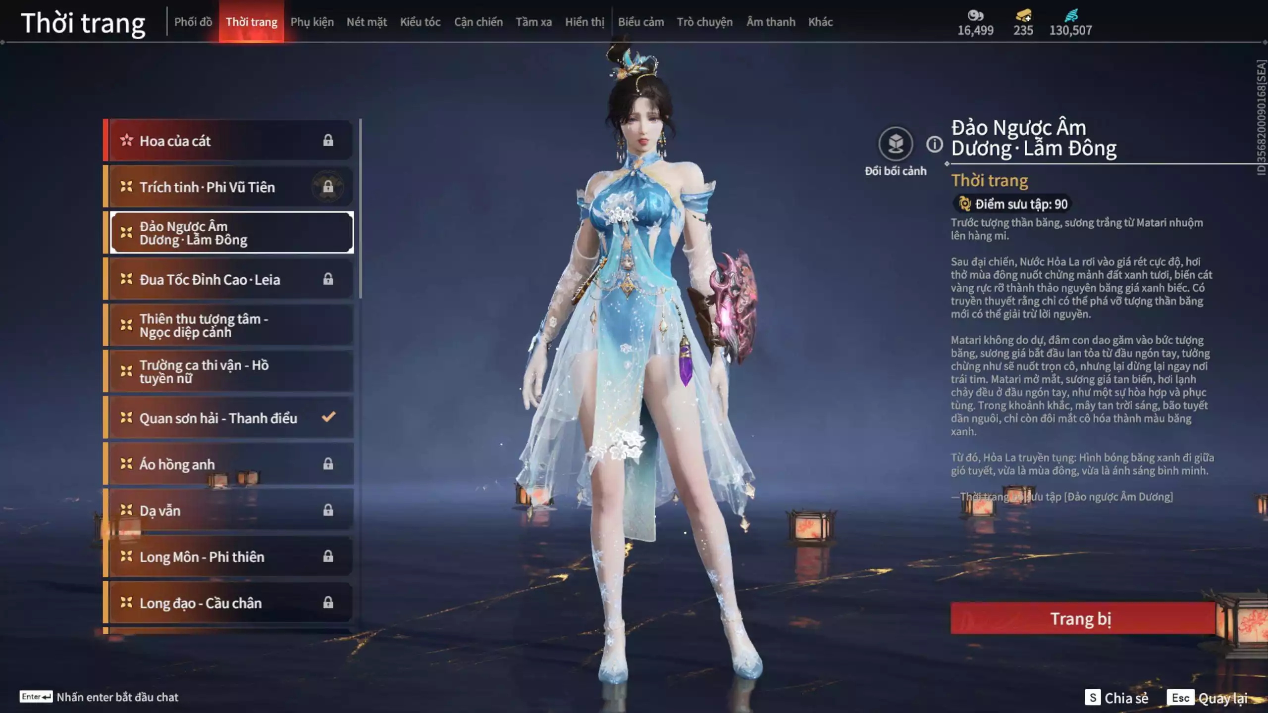 Ảnh Acc 534: 7 Vũ khí: Cung tất phương, Ngược đêm rạng, Kiếm thiếu dương, Song Long Chầu Nguyệt, Tinh Đế, Ánh Thanh Thiên,Long Tước, 5 Trang phục: Hỏa Ngục Giáp Đế, Tân hôn nhuộm đỏ, Thiên nữ anh vân, Điệp mộng, Lệ giao nhân