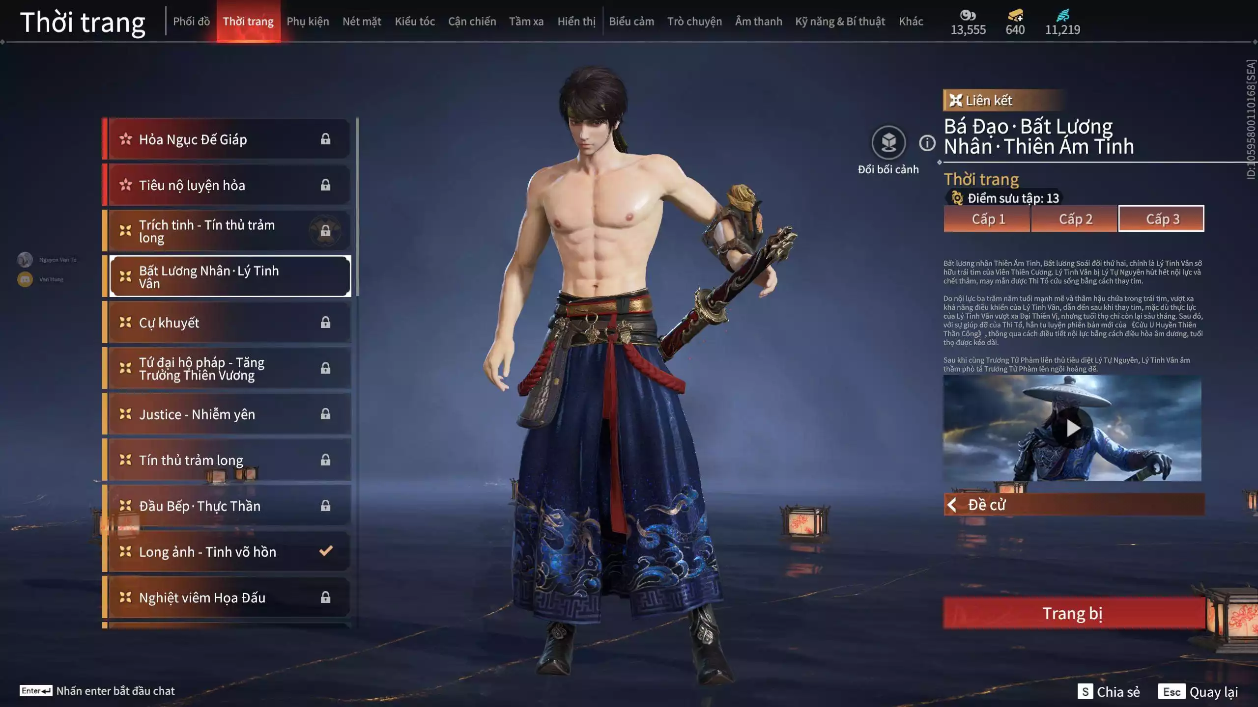 Ảnh Acc 649: 2 Vũ khí đỏ: Đại Đao Lang Vương, Long Tước, 3 Trang phục: Tân Hôn Nhuộm Đỏ ( Có khăn Voan), Lăng Tiêu Vũ, Lưu Kim Hiểu Cẩm