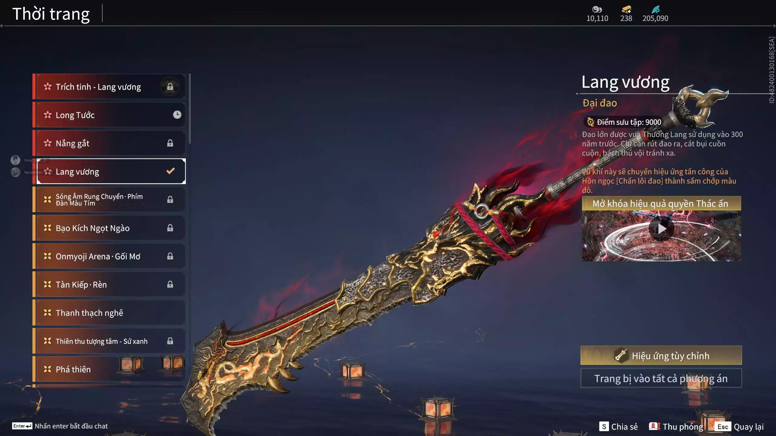 Ảnh Acc 648: Steam có *** Black Myth: Wukong ***, 8 Vũ khí đỏ, 4 Trang phục đỏ