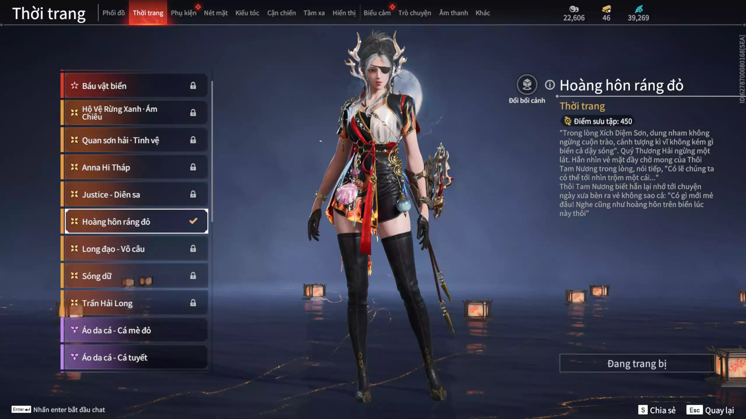 Ảnh Acc 589: 3 Vũ khí đỏ: Thái Đao Linh Hồ, Pháo Thiên Phạt, Long Tước, 3 Trang phục đỏ: Chấp Minh Thần Quân, Hóa Thân Minh Vương, Hoa Của Cát