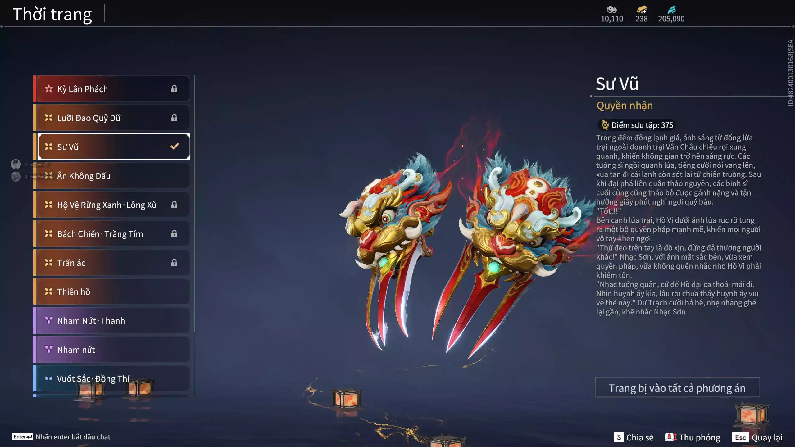 Ảnh Acc 648: Steam có *** Black Myth: Wukong ***, 8 Vũ khí đỏ, 4 Trang phục đỏ