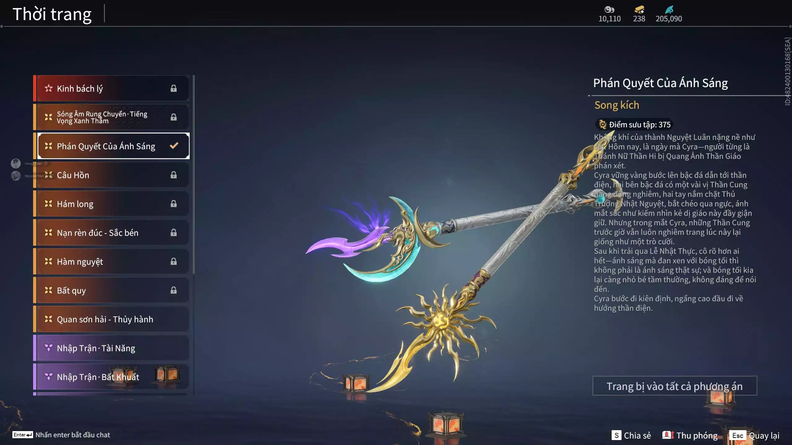 Ảnh Acc 648: Steam có *** Black Myth: Wukong ***, 8 Vũ khí đỏ, 4 Trang phục đỏ