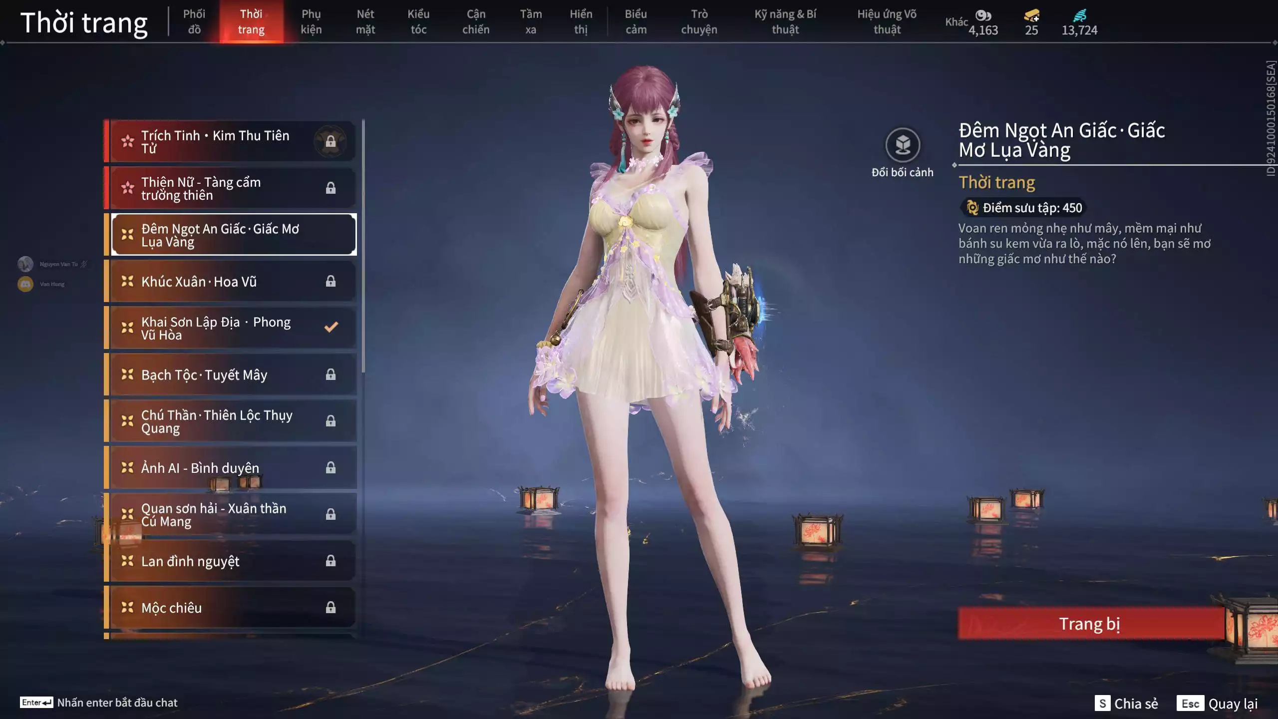 Ảnh Acc 647: 5 Vũ khí đỏ: Hỏa Luân, Tinh Đế, Thái Đao-Linh Hồ, Thương Linh Tê, Long Tước, 2 Trang phục: Hóa Thân Minh Vương, Điệp Mộng