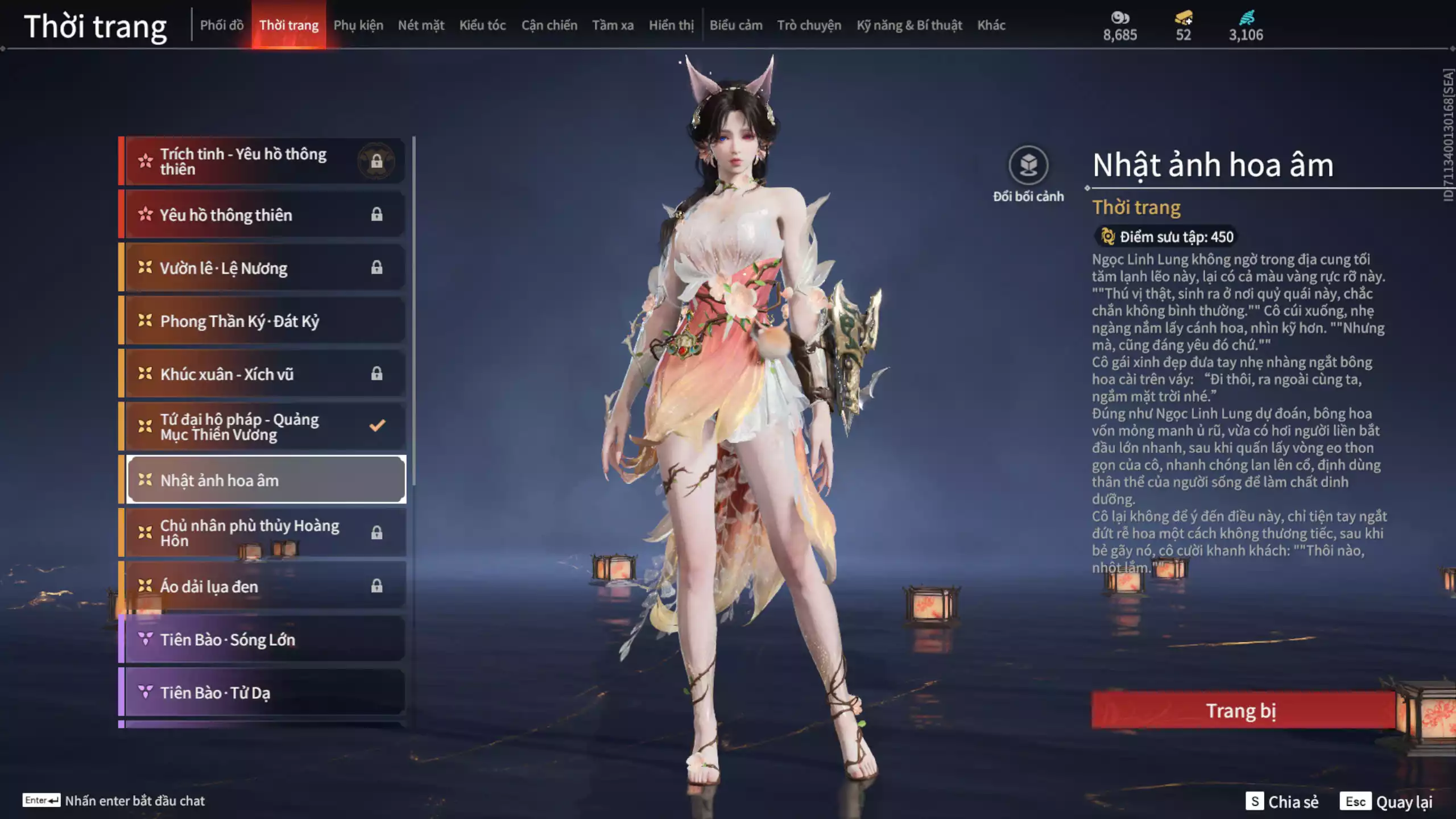 Ảnh Acc 601:5 Vũ khí đỏ: Bỉ Nghệ, Song Long Chầu Nguyệt, Pháo Thiên Phạt, Long Tước, Ánh Thanh Thiên, 3 Trang phục đỏ: Domaru-Tà Dương, Hóa Thân Minh Vương, Điệp Mộng