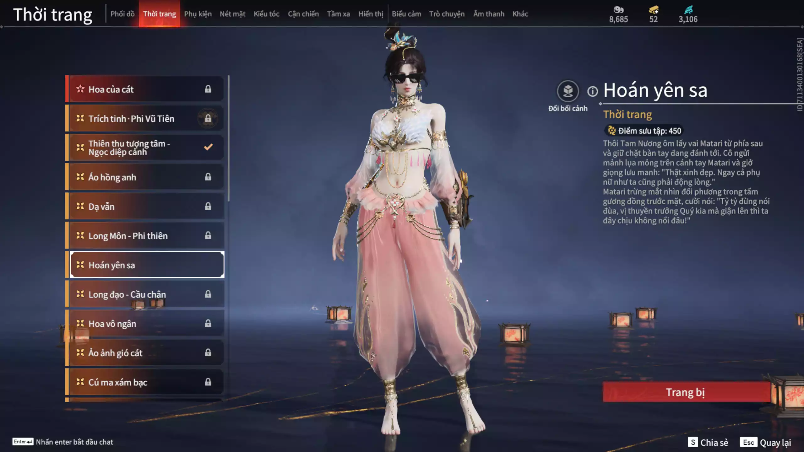 Ảnh Acc 601:5 Vũ khí đỏ: Bỉ Nghệ, Song Long Chầu Nguyệt, Pháo Thiên Phạt, Long Tước, Ánh Thanh Thiên, 3 Trang phục đỏ: Domaru-Tà Dương, Hóa Thân Minh Vương, Điệp Mộng
