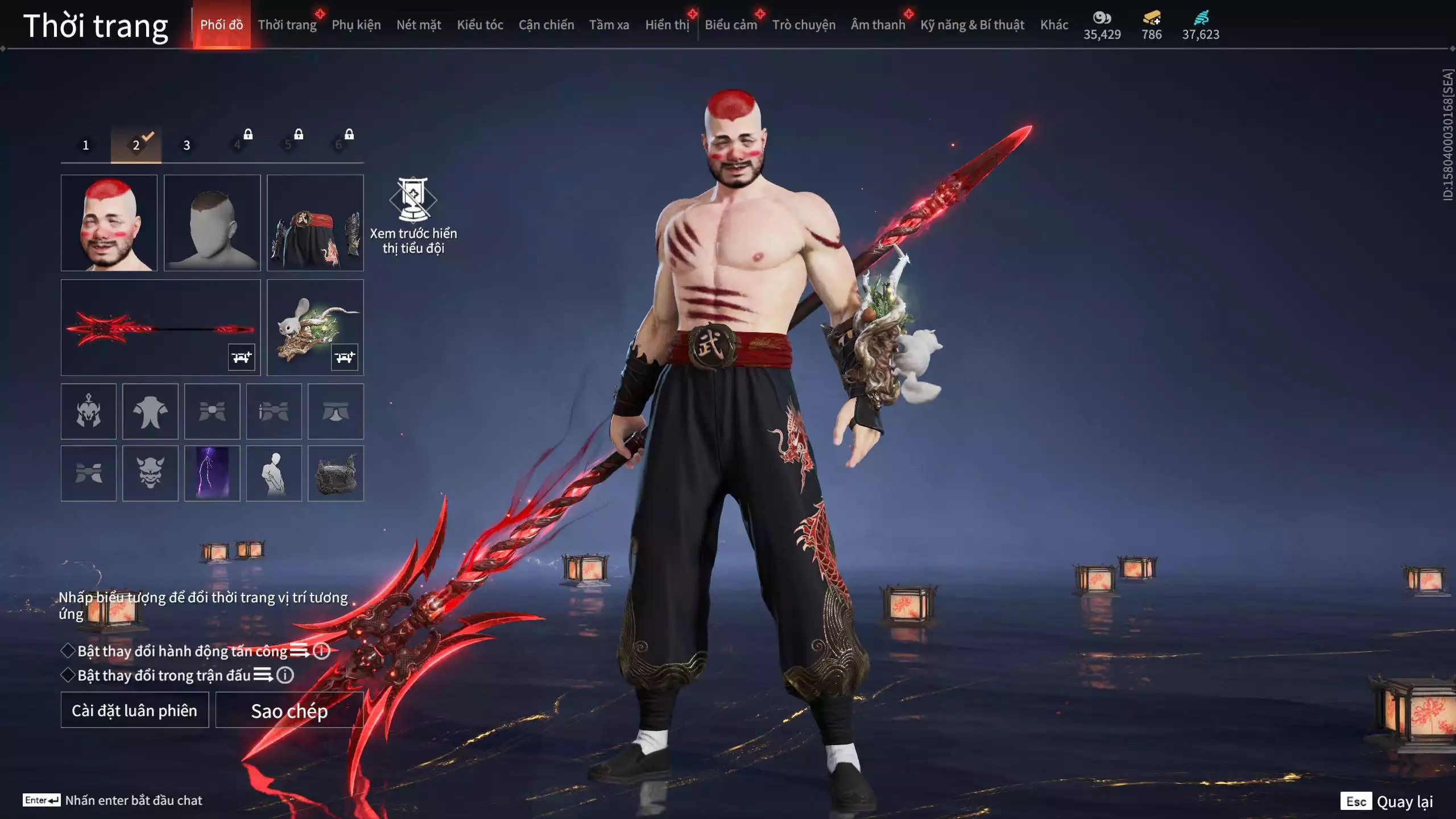 Ảnh Acc 614:Trích Tinh: Tín Thủ Trảm Long ( 1 sao vàng), 12 Vũ khí đỏ, 7 Trang phục đỏ