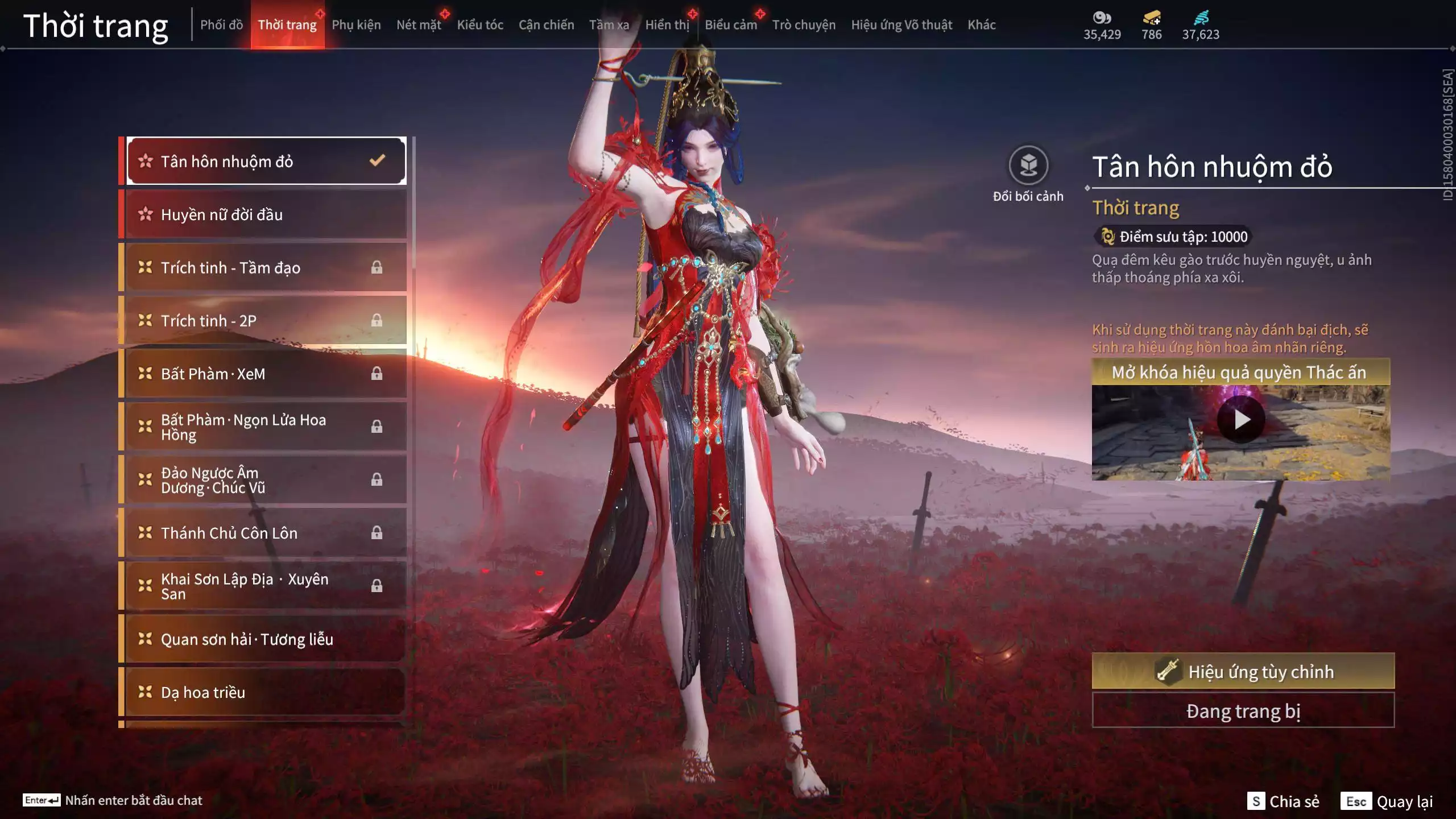 Ảnh Acc 614:Trích Tinh: Tín Thủ Trảm Long ( 1 sao vàng), 12 Vũ khí đỏ, 7 Trang phục đỏ