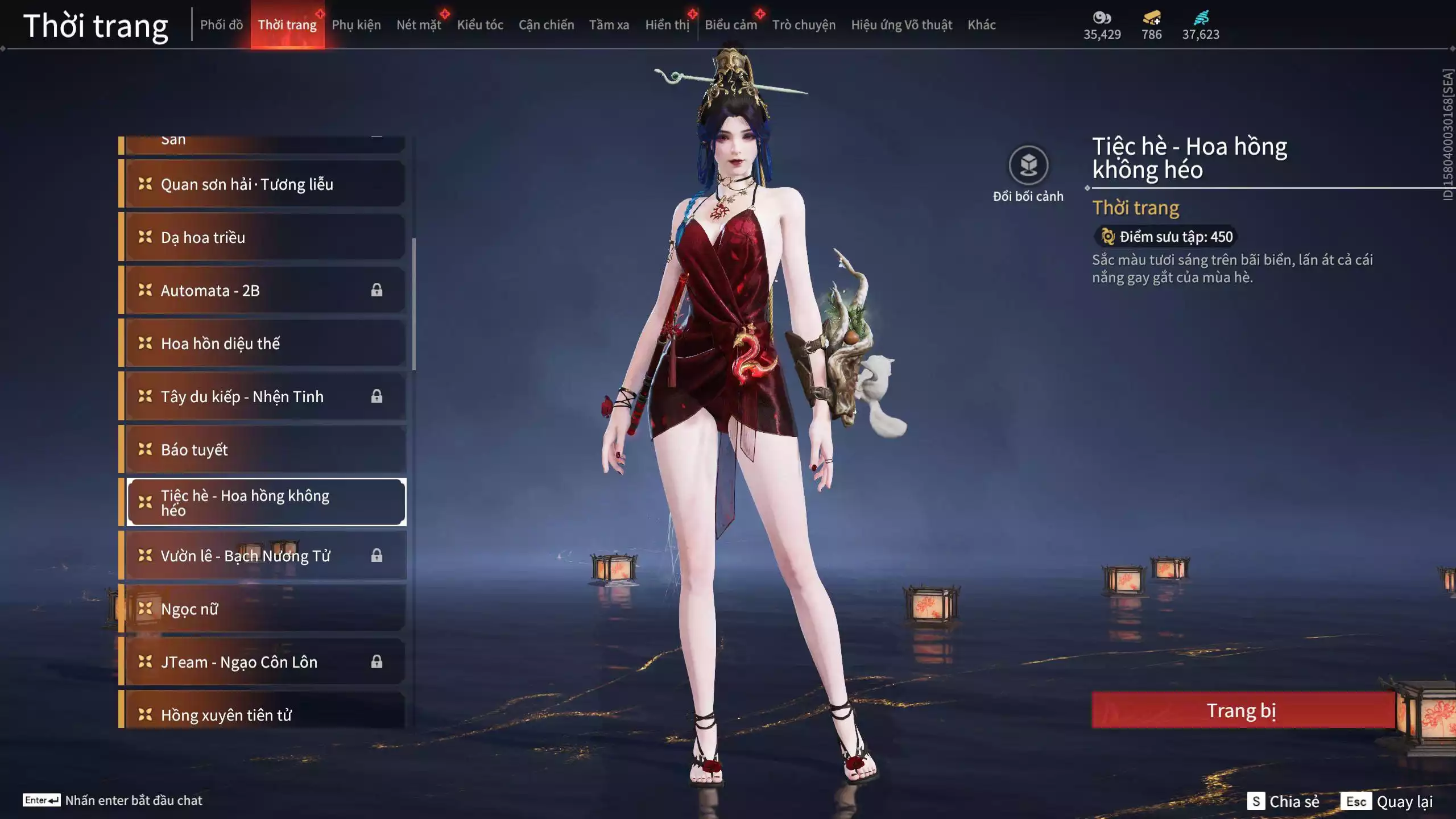 Ảnh Acc 614:Trích Tinh: Tín Thủ Trảm Long ( 1 sao vàng), 12 Vũ khí đỏ, 7 Trang phục đỏ