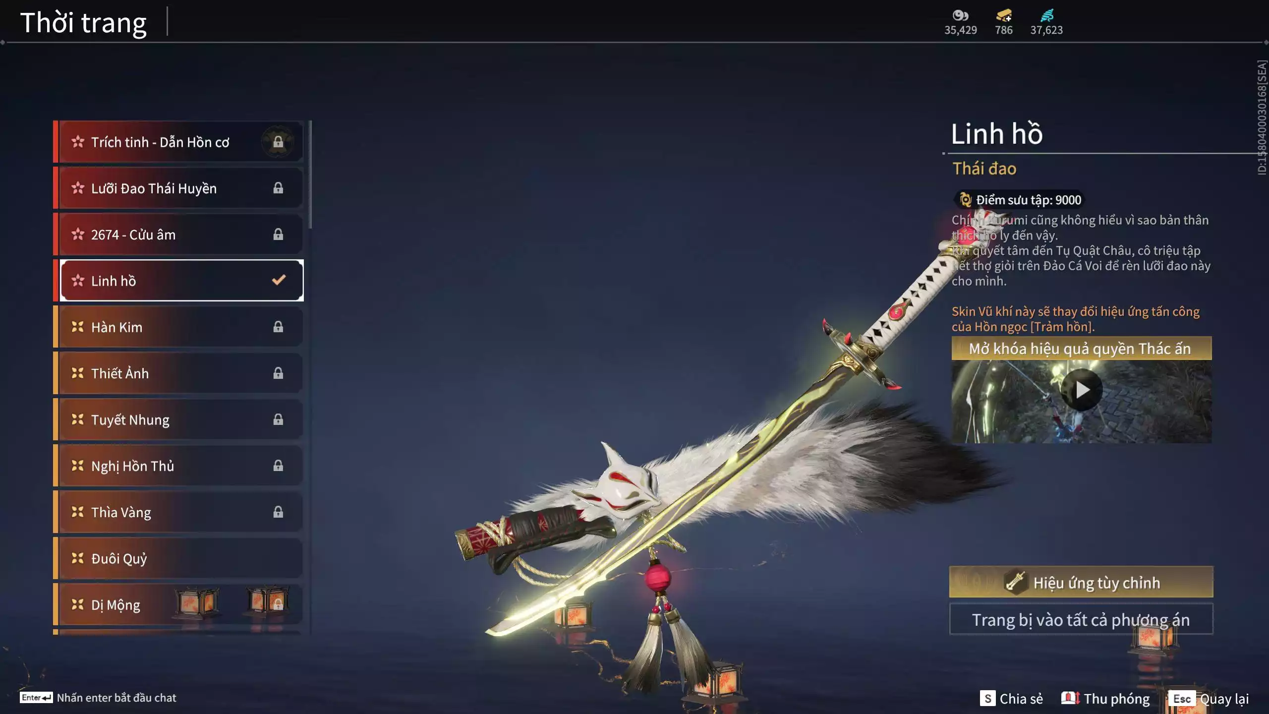 Ảnh Acc 614:Trích Tinh: Tín Thủ Trảm Long ( 1 sao vàng), 12 Vũ khí đỏ, 7 Trang phục đỏ