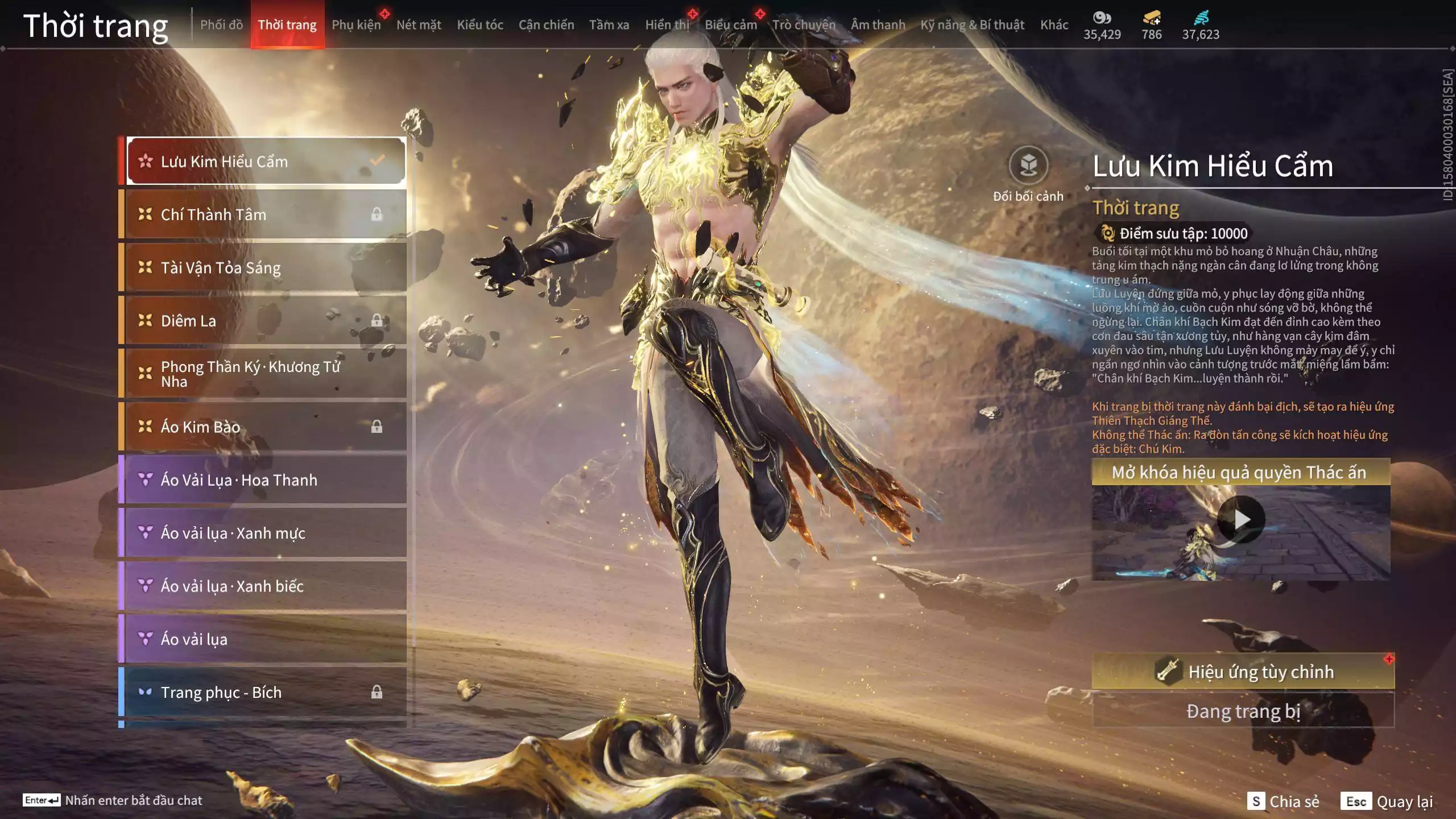 Ảnh Acc 614:Trích Tinh: Tín Thủ Trảm Long ( 1 sao vàng), 12 Vũ khí đỏ, 7 Trang phục đỏ