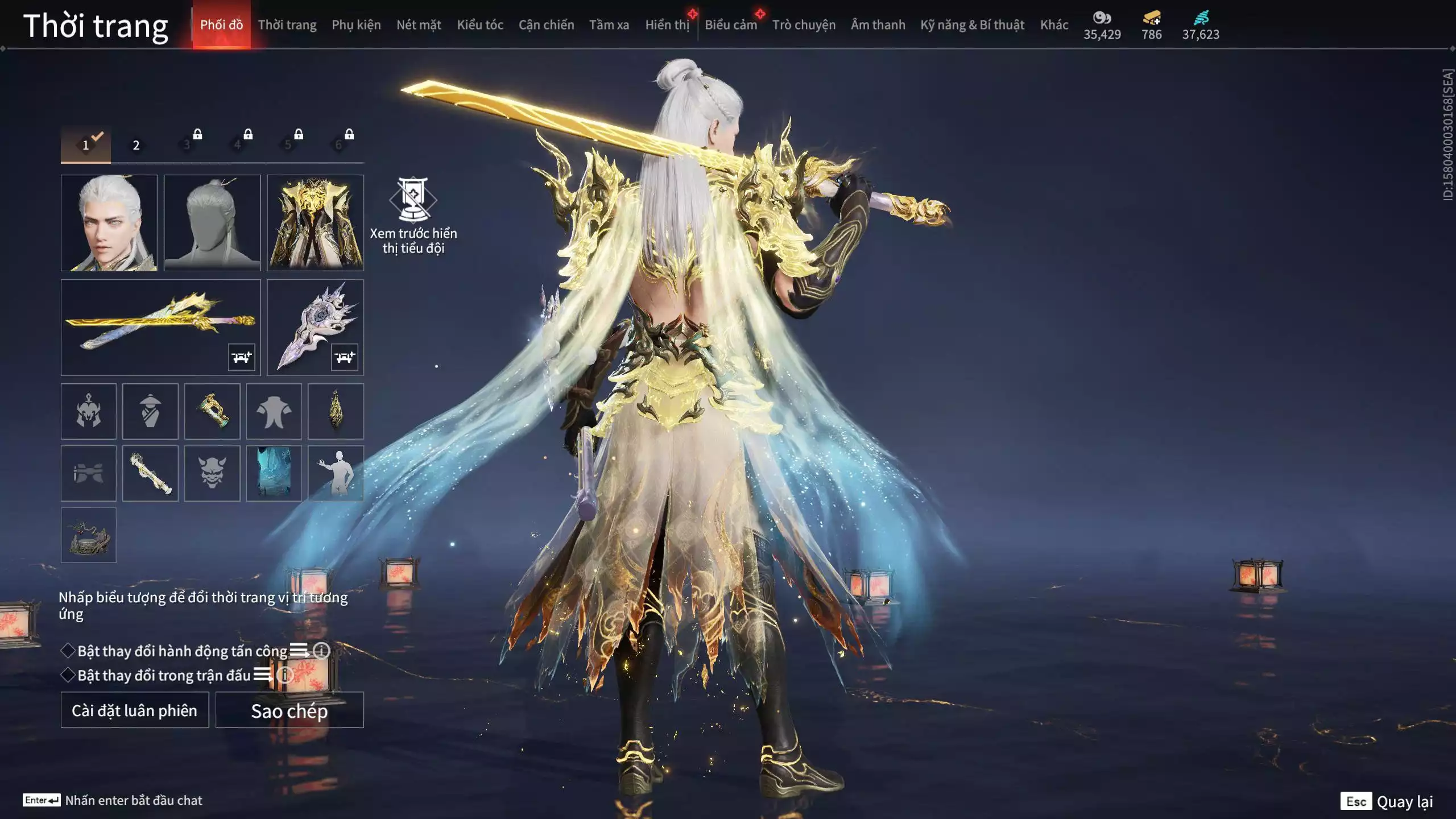 Ảnh Acc 614:Trích Tinh: Tín Thủ Trảm Long ( 1 sao vàng), 12 Vũ khí đỏ, 7 Trang phục đỏ