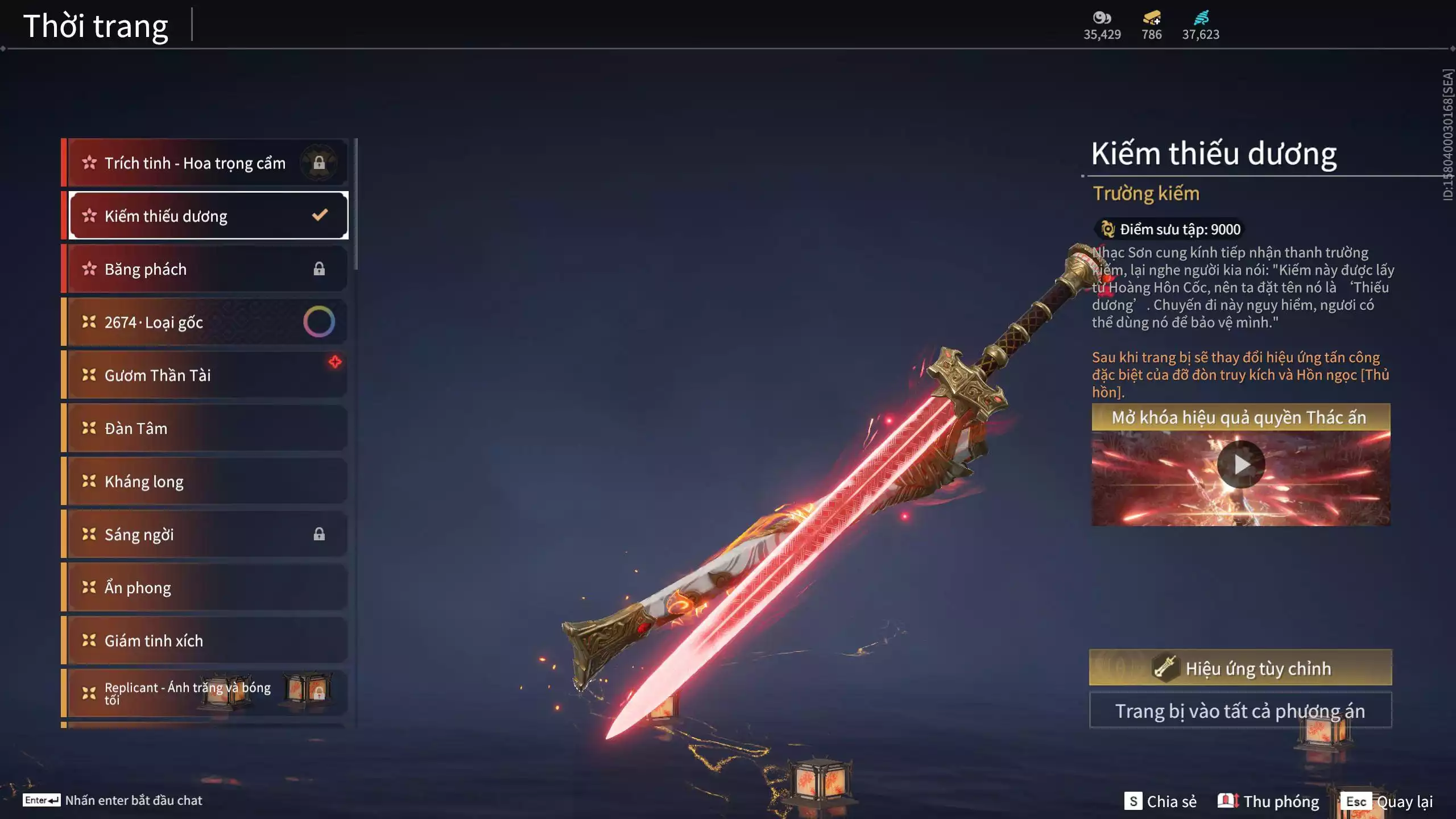 Ảnh Acc 614:Trích Tinh: Tín Thủ Trảm Long ( 1 sao vàng), 12 Vũ khí đỏ, 7 Trang phục đỏ