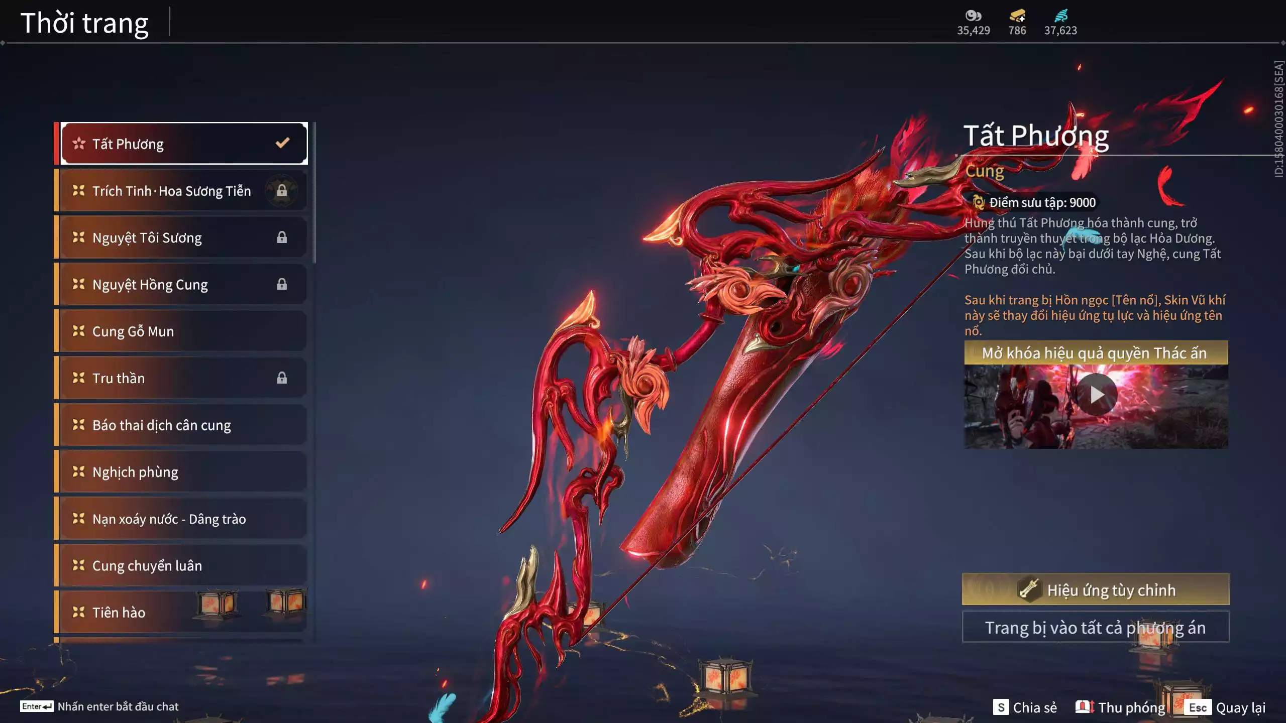 Ảnh Acc 614:Trích Tinh: Tín Thủ Trảm Long ( 1 sao vàng), 12 Vũ khí đỏ, 7 Trang phục đỏ