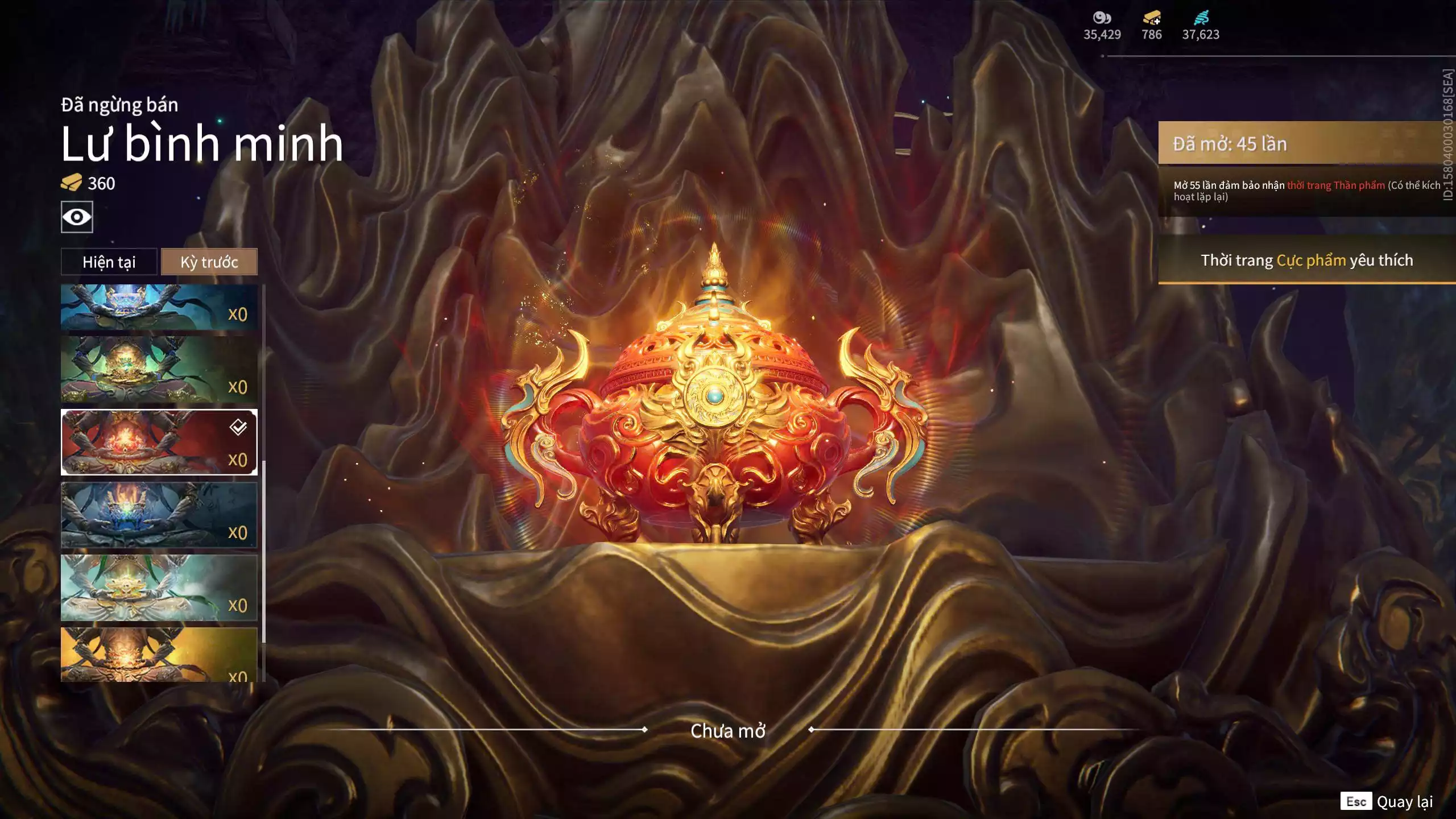 Ảnh Acc 614:Trích Tinh: Tín Thủ Trảm Long ( 1 sao vàng), 12 Vũ khí đỏ, 7 Trang phục đỏ