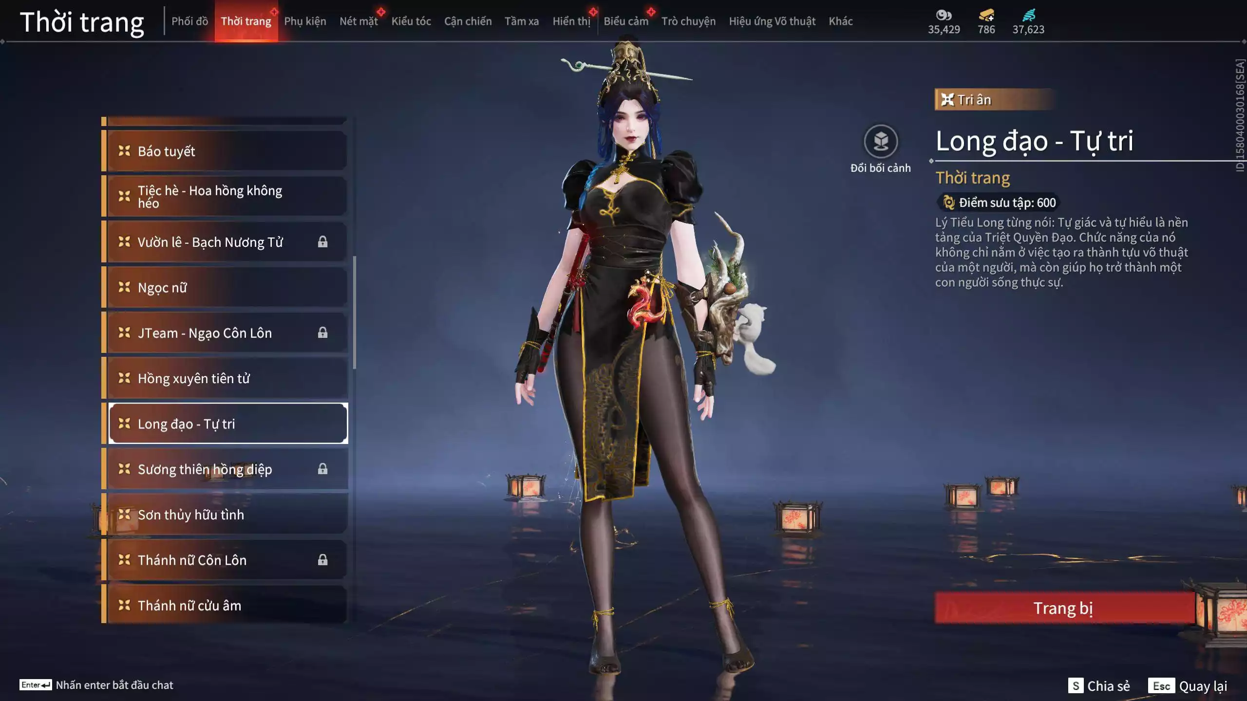 Ảnh Acc 614:Trích Tinh: Tín Thủ Trảm Long ( 1 sao vàng), 12 Vũ khí đỏ, 7 Trang phục đỏ