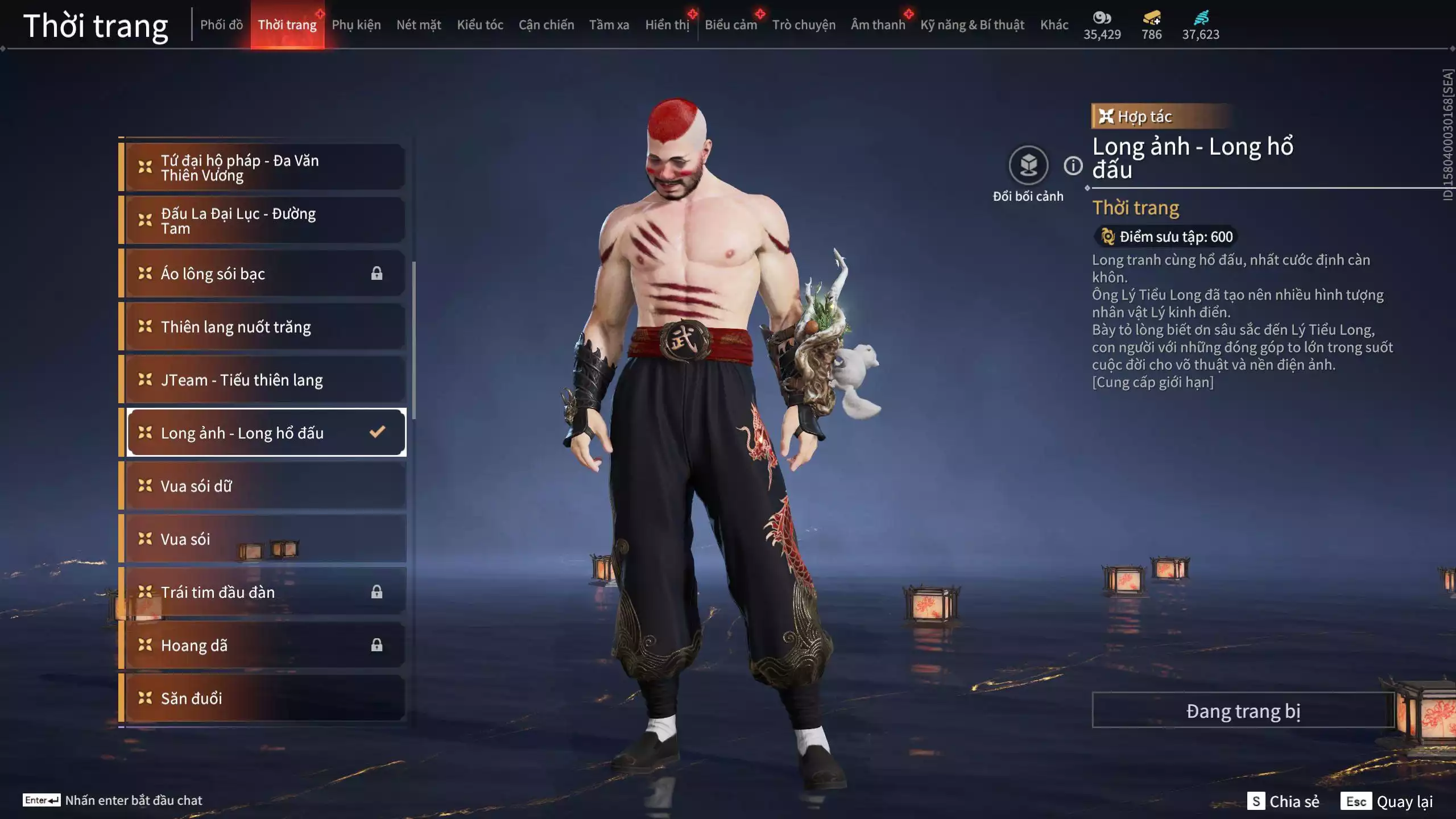 Ảnh Acc 614:Trích Tinh: Tín Thủ Trảm Long ( 1 sao vàng), 12 Vũ khí đỏ, 7 Trang phục đỏ