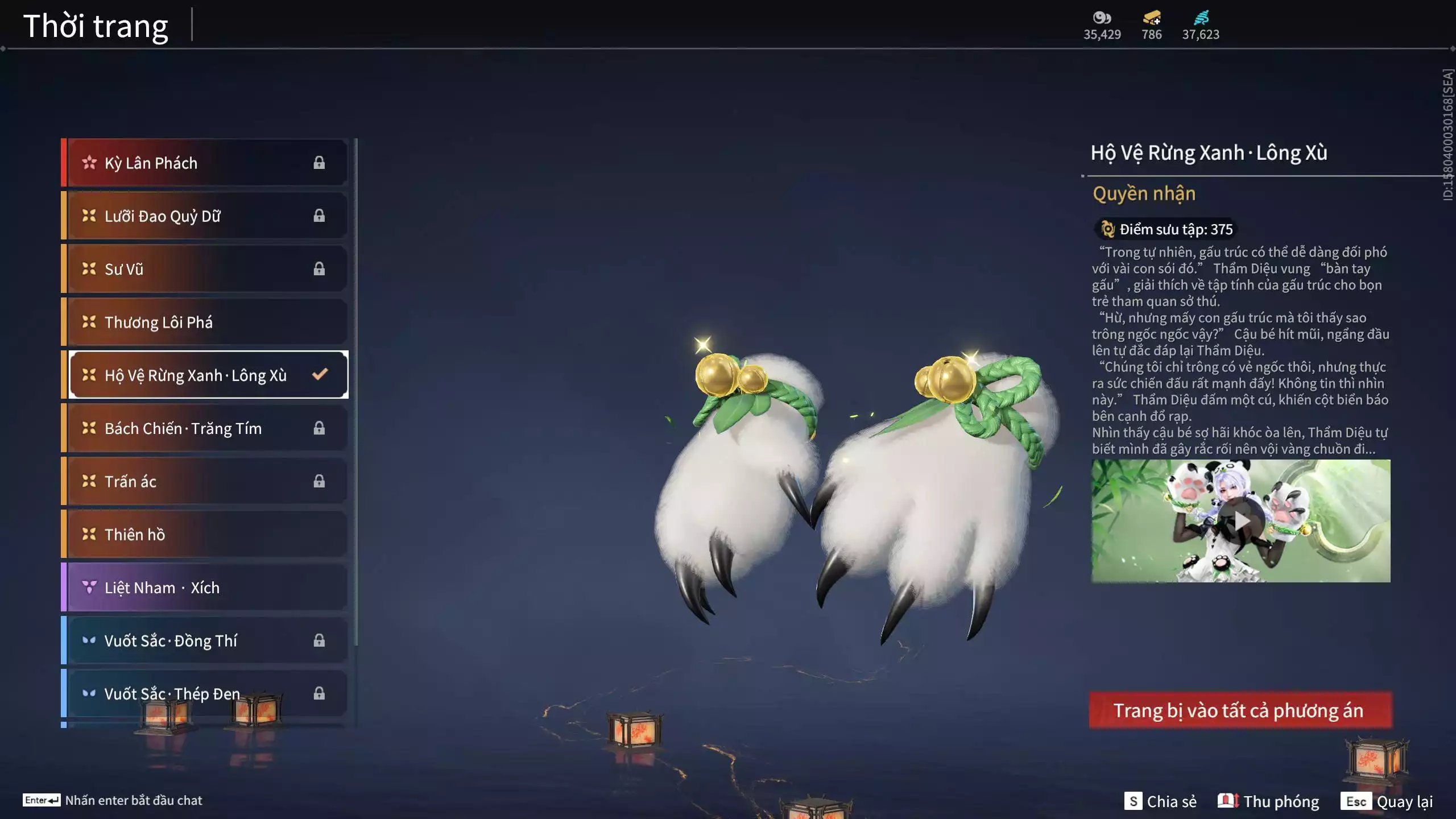 Ảnh Acc 614:Trích Tinh: Tín Thủ Trảm Long ( 1 sao vàng), 12 Vũ khí đỏ, 7 Trang phục đỏ