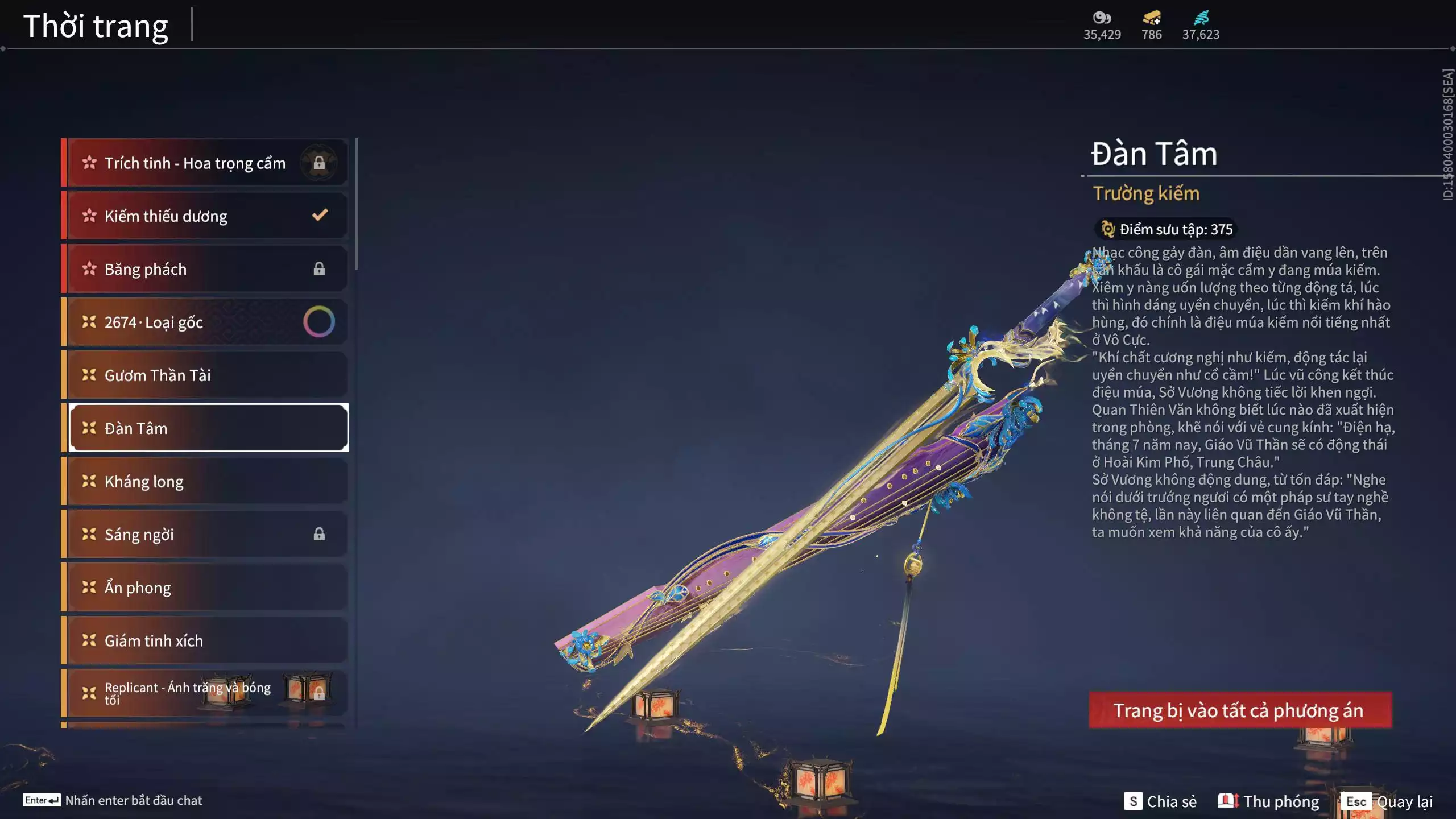 Ảnh Acc 614:Trích Tinh: Tín Thủ Trảm Long ( 1 sao vàng), 12 Vũ khí đỏ, 7 Trang phục đỏ