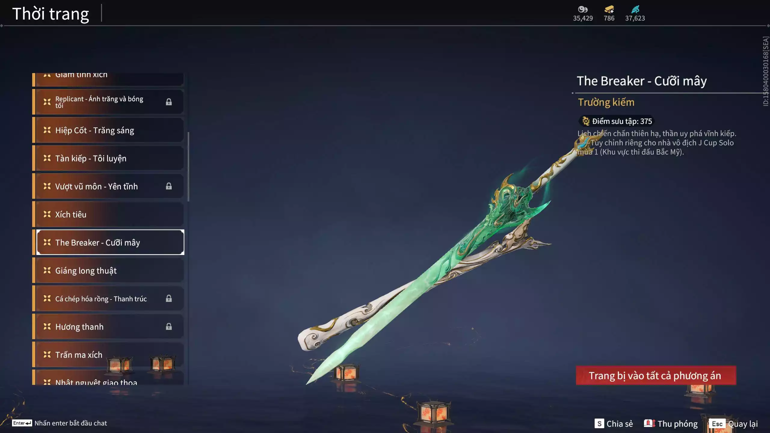 Ảnh Acc 614:Trích Tinh: Tín Thủ Trảm Long ( 1 sao vàng), 12 Vũ khí đỏ, 7 Trang phục đỏ