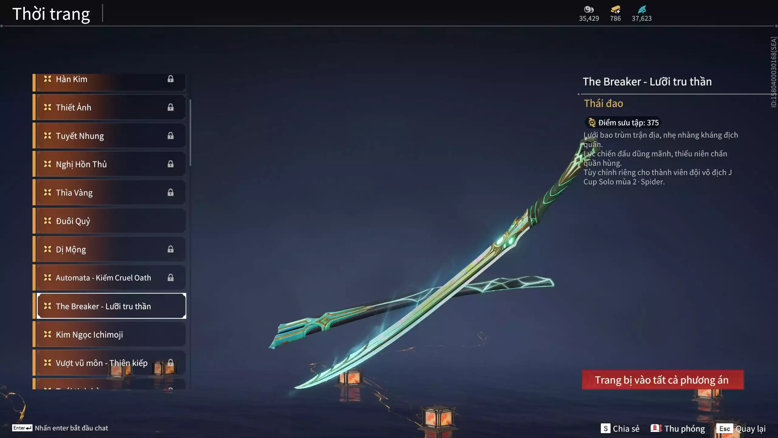 Ảnh Acc 614:Trích Tinh: Tín Thủ Trảm Long ( 1 sao vàng), 12 Vũ khí đỏ, 7 Trang phục đỏ