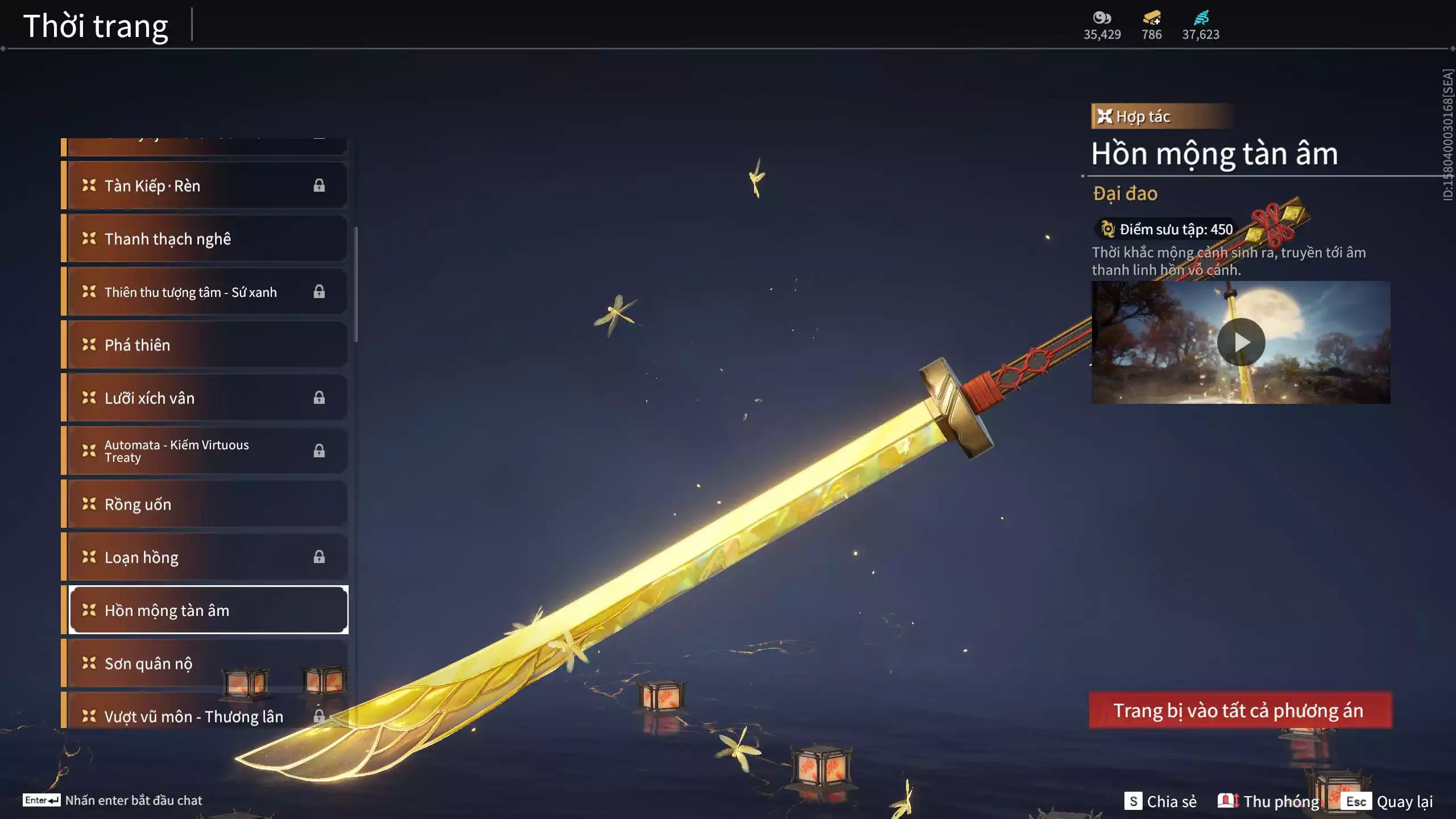 Ảnh Acc 614:Trích Tinh: Tín Thủ Trảm Long ( 1 sao vàng), 12 Vũ khí đỏ, 7 Trang phục đỏ