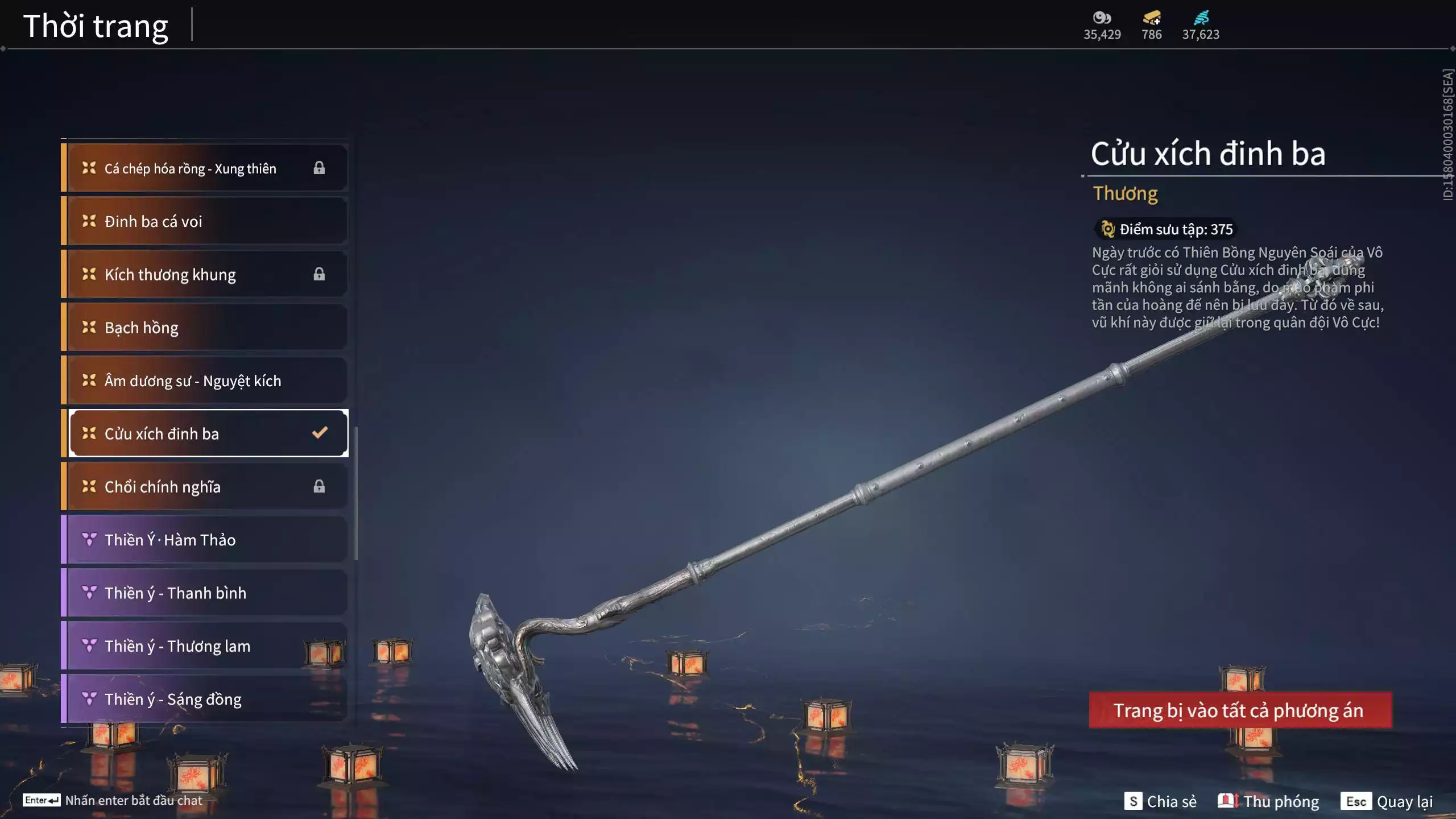 Ảnh Acc 614:Trích Tinh: Tín Thủ Trảm Long ( 1 sao vàng), 12 Vũ khí đỏ, 7 Trang phục đỏ