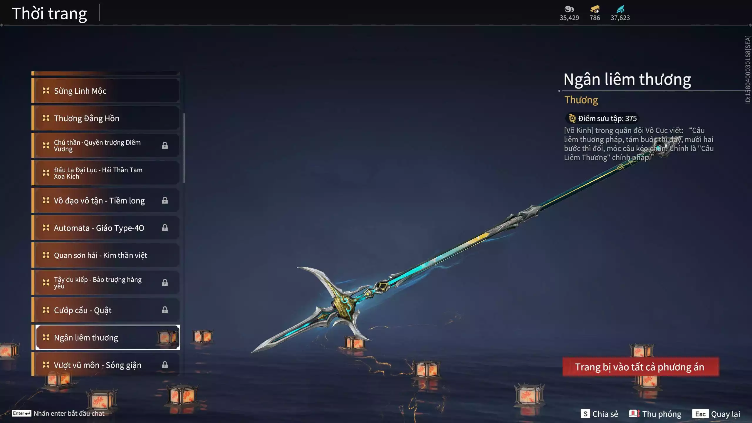 Ảnh Acc 614:Trích Tinh: Tín Thủ Trảm Long ( 1 sao vàng), 12 Vũ khí đỏ, 7 Trang phục đỏ