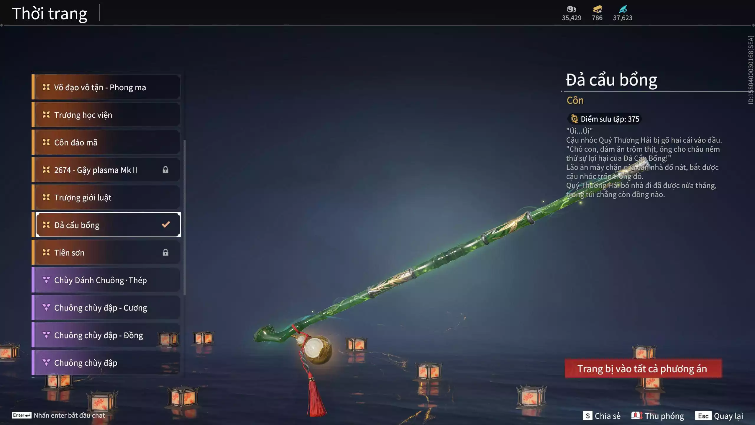 Ảnh Acc 614:Trích Tinh: Tín Thủ Trảm Long ( 1 sao vàng), 12 Vũ khí đỏ, 7 Trang phục đỏ