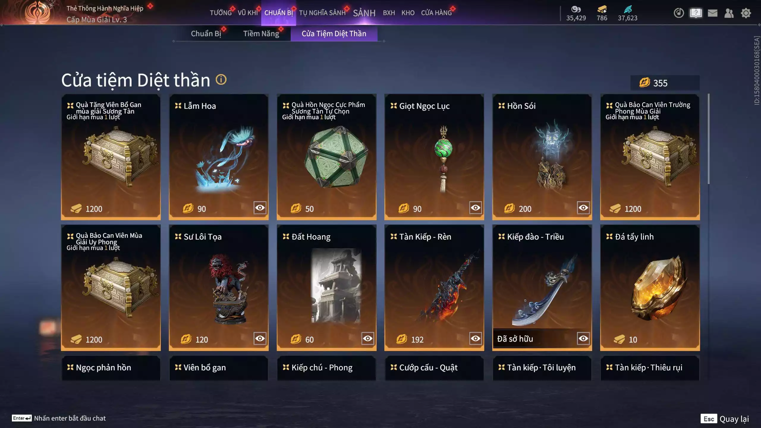 Ảnh Acc 614:Trích Tinh: Tín Thủ Trảm Long ( 1 sao vàng), 12 Vũ khí đỏ, 7 Trang phục đỏ