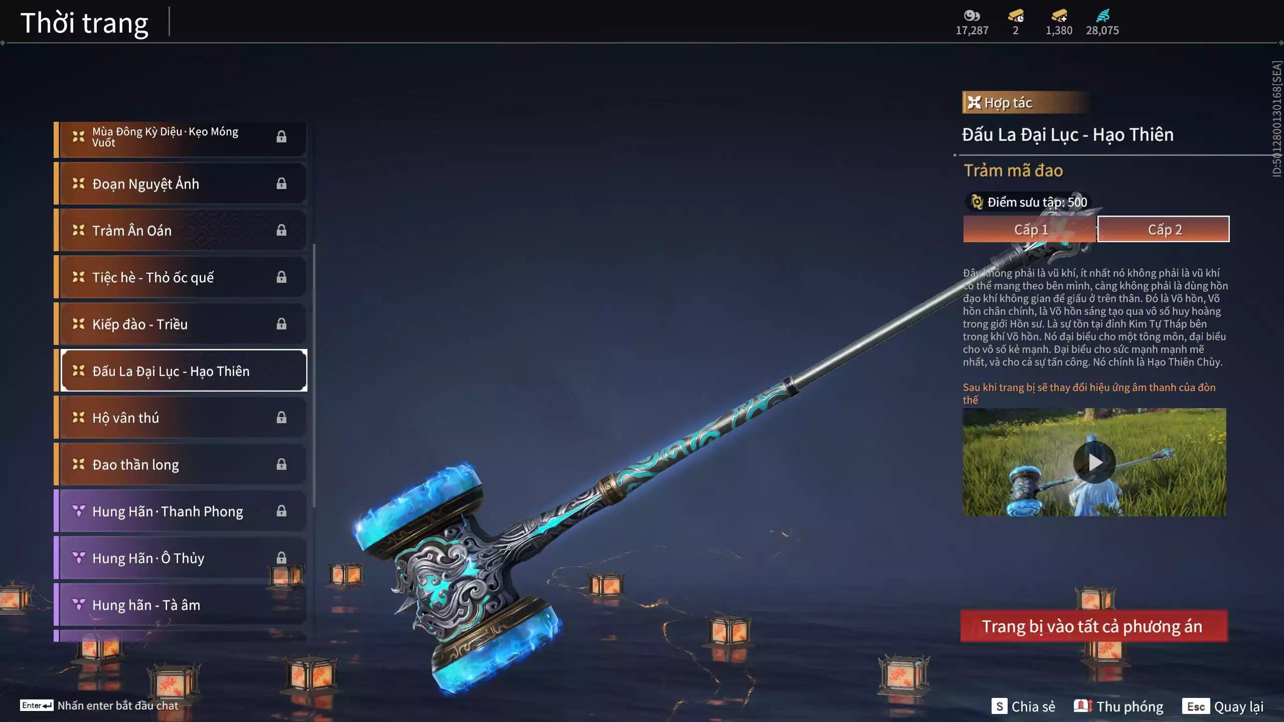 Ảnh Acc 494: 7 Vũ khí đỏ: Ngược Đêm Rạng, Song Long Chầu Nguyệt, Đại Đao Lang Vương, Bỉ Nghệ, Kích Phi Tướng, Pháo- Thiên Phạt, Long Tước, 3 Trang phục đỏ: Tân Hôn Nhuộm Đỏ, Giám Binh Hung Thần, Thanh Long Tướng Tinh