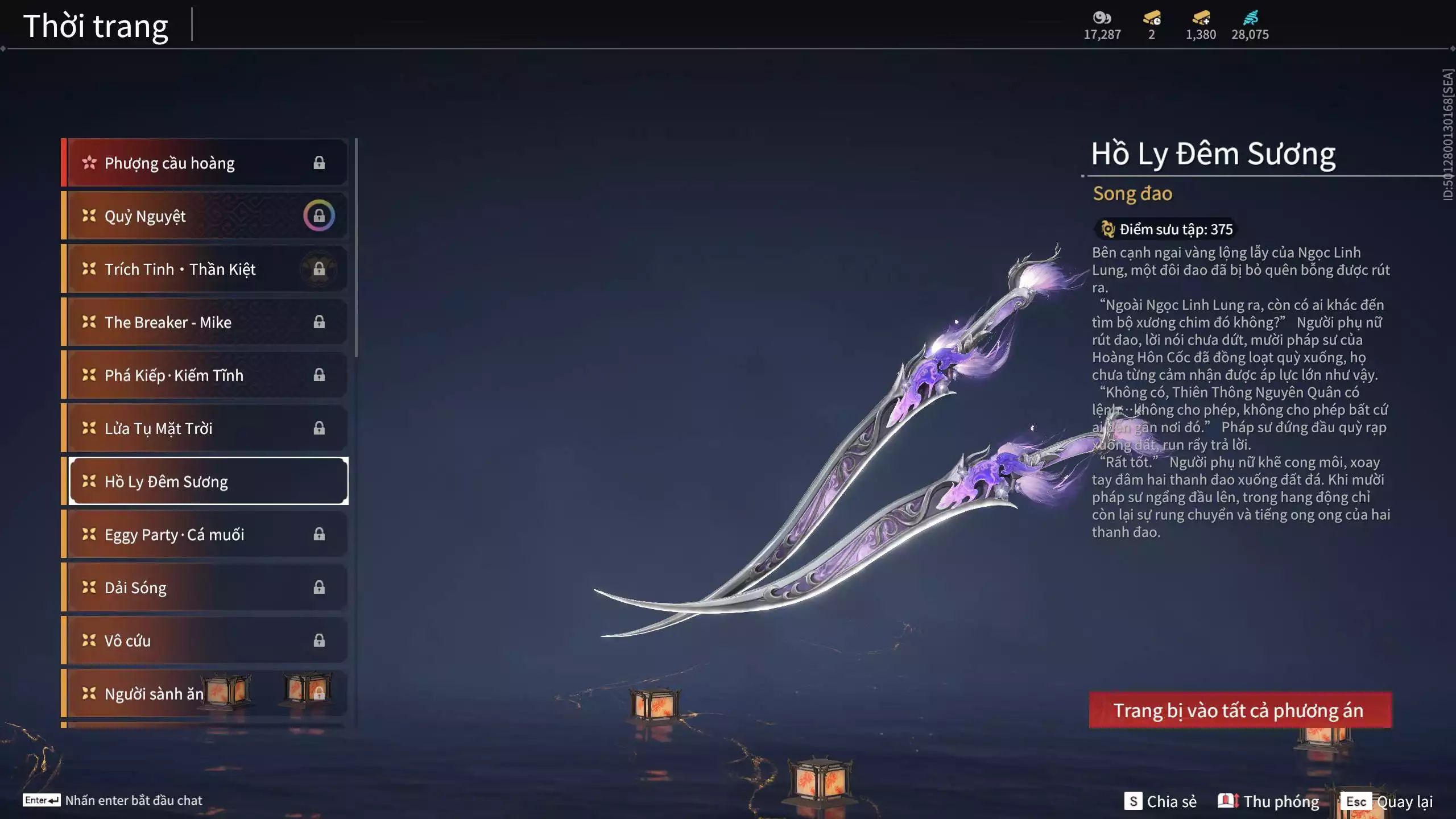 Ảnh Acc 494: 7 Vũ khí đỏ: Ngược Đêm Rạng, Song Long Chầu Nguyệt, Đại Đao Lang Vương, Bỉ Nghệ, Kích Phi Tướng, Pháo- Thiên Phạt, Long Tước, 3 Trang phục đỏ: Tân Hôn Nhuộm Đỏ, Giám Binh Hung Thần, Thanh Long Tướng Tinh