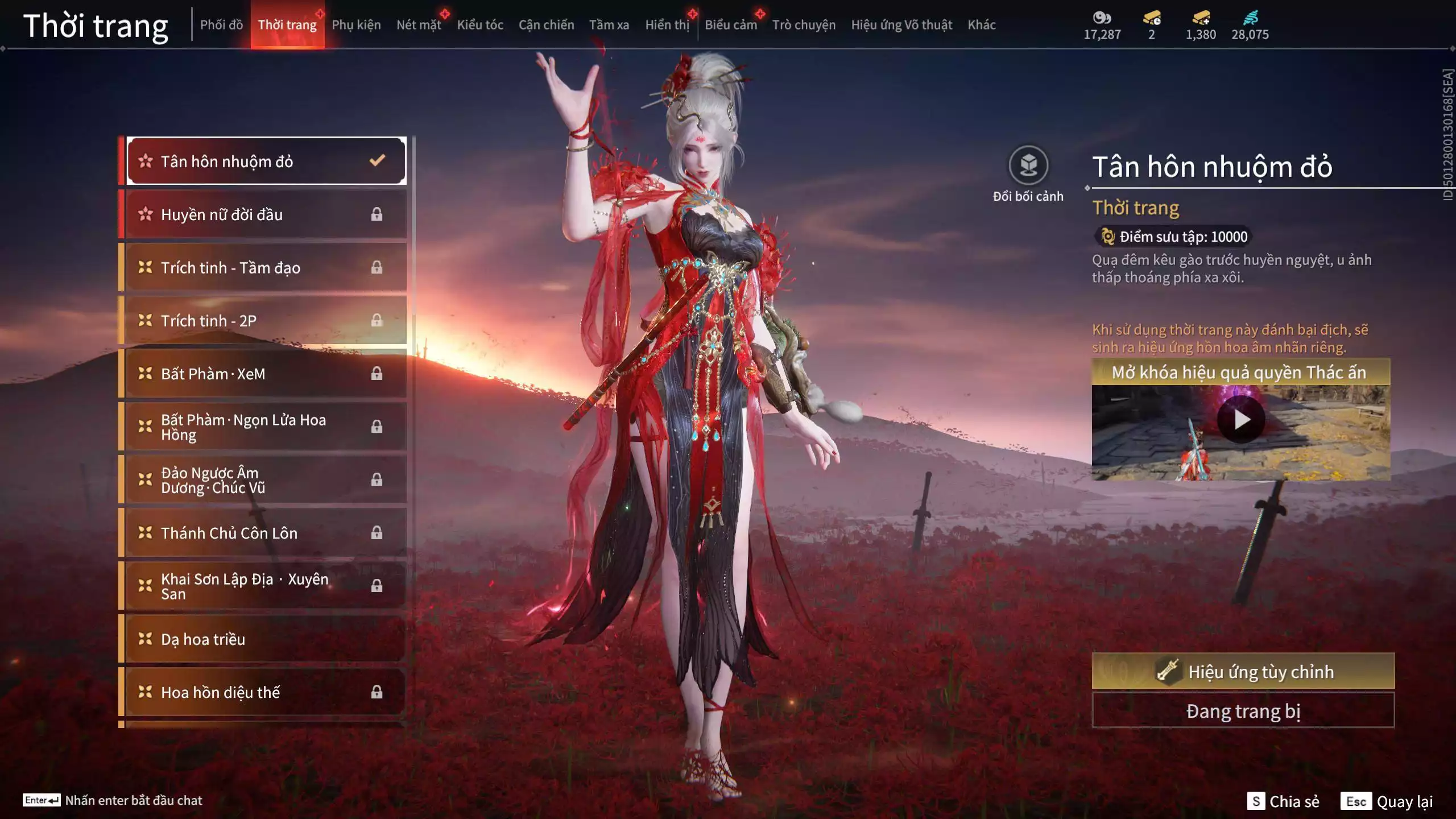 Ảnh Acc 494: 7 Vũ khí đỏ: Ngược Đêm Rạng, Song Long Chầu Nguyệt, Đại Đao Lang Vương, Bỉ Nghệ, Kích Phi Tướng, Pháo- Thiên Phạt, Long Tước, 3 Trang phục đỏ: Tân Hôn Nhuộm Đỏ, Giám Binh Hung Thần, Thanh Long Tướng Tinh