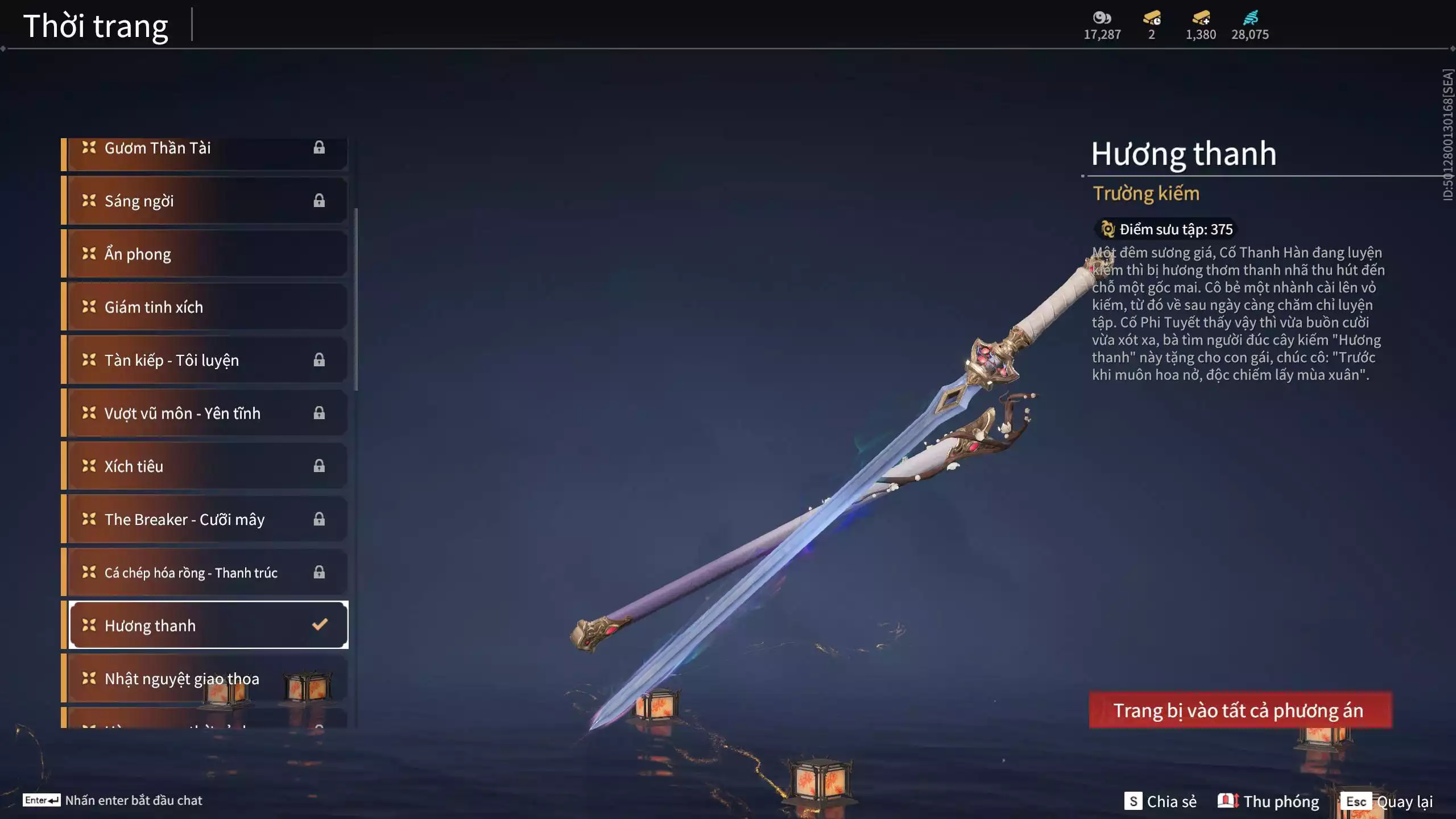 Ảnh Acc 494: 7 Vũ khí đỏ: Ngược Đêm Rạng, Song Long Chầu Nguyệt, Đại Đao Lang Vương, Bỉ Nghệ, Kích Phi Tướng, Pháo- Thiên Phạt, Long Tước, 3 Trang phục đỏ: Tân Hôn Nhuộm Đỏ, Giám Binh Hung Thần, Thanh Long Tướng Tinh