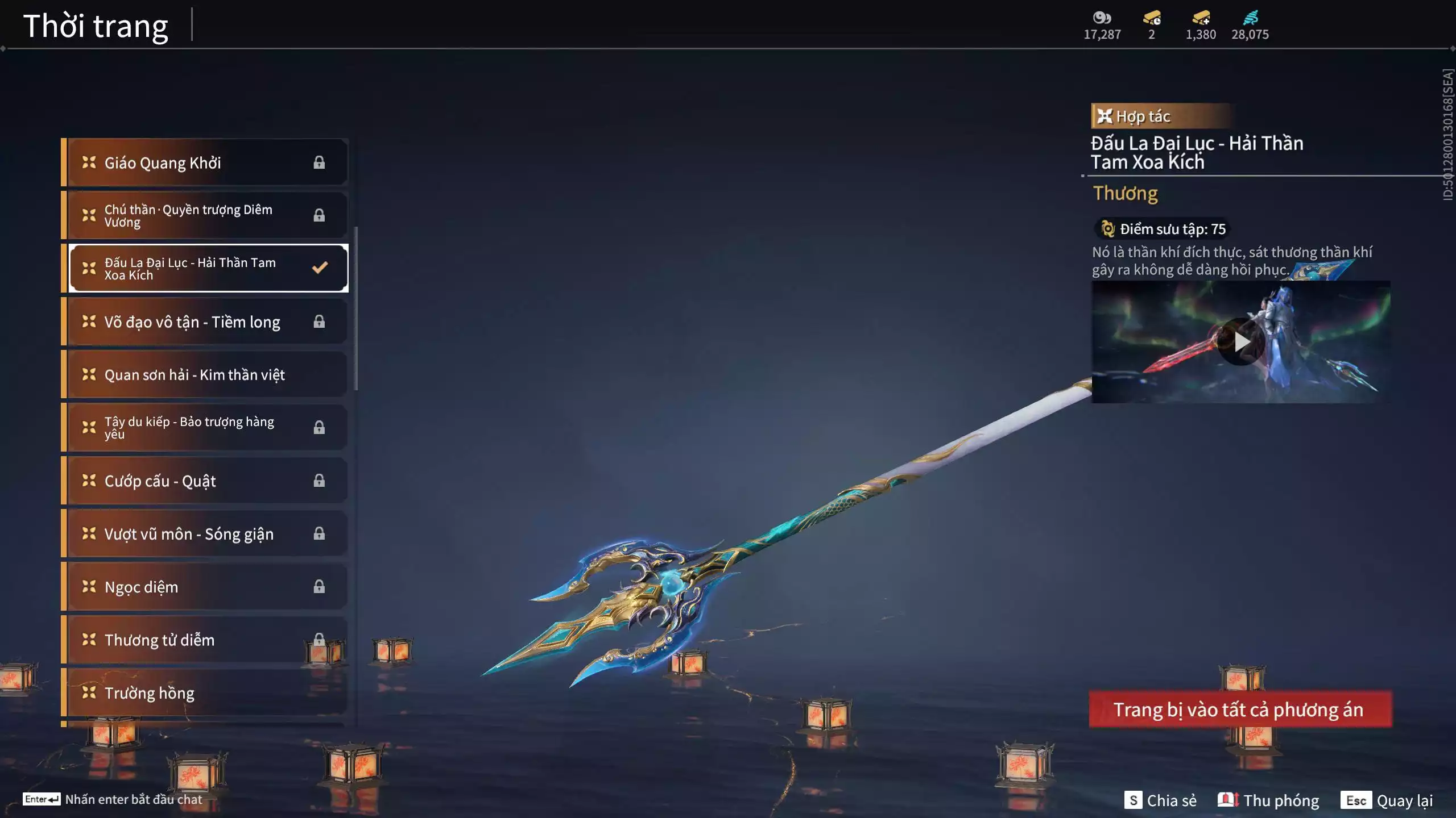 Ảnh Acc 494: 7 Vũ khí đỏ: Ngược Đêm Rạng, Song Long Chầu Nguyệt, Đại Đao Lang Vương, Bỉ Nghệ, Kích Phi Tướng, Pháo- Thiên Phạt, Long Tước, 3 Trang phục đỏ: Tân Hôn Nhuộm Đỏ, Giám Binh Hung Thần, Thanh Long Tướng Tinh