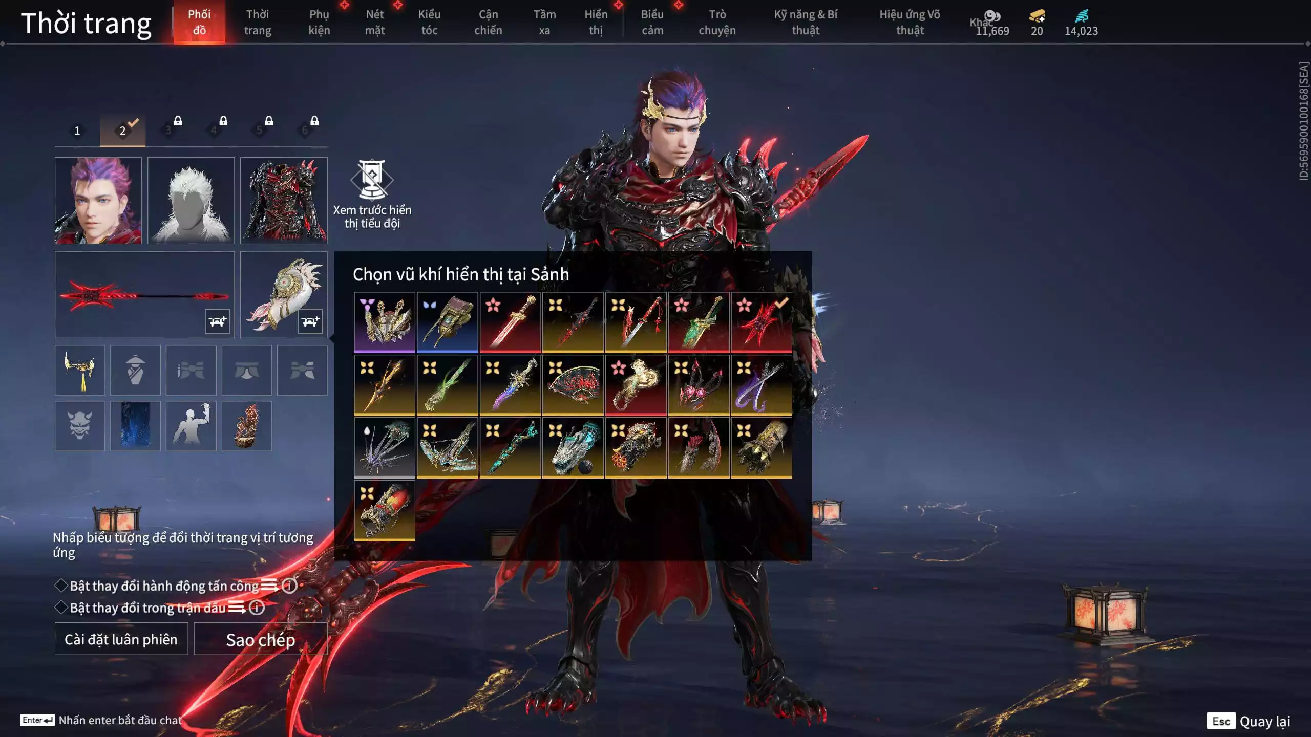 Ảnh Acc 530: 4 Vũ khí đỏ: Kiếm Thiếu Dương, Kích phi tướng, Song Long Chầu Nguyệt, Long Tước, 4 Thời trang đỏ: Giám binh hung thần, Hóa Thân Minh Vương, Người Hóa Đạo, Điệp Mộng