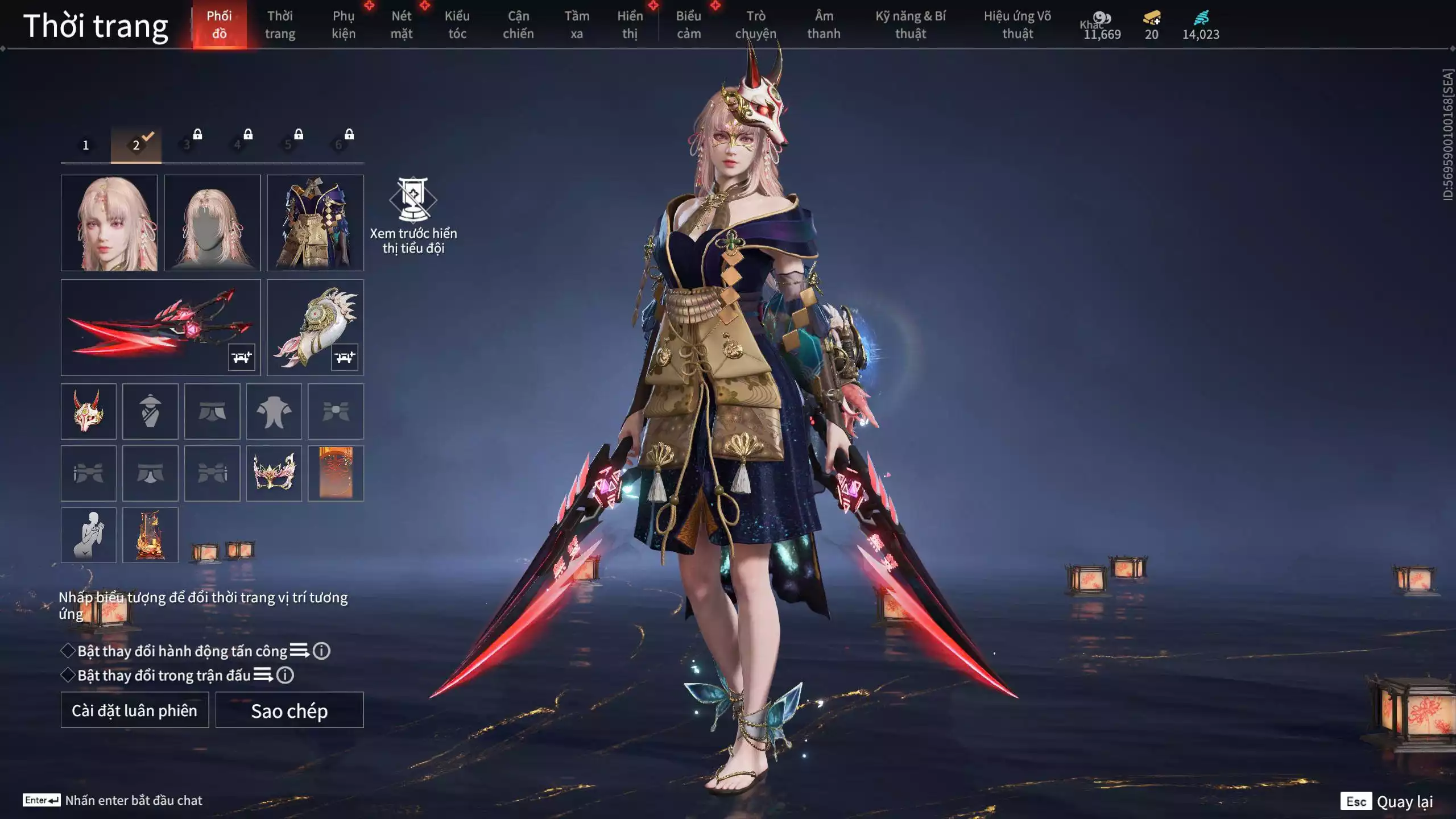 Ảnh Acc 530: 4 Vũ khí đỏ: Kiếm Thiếu Dương, Kích phi tướng, Song Long Chầu Nguyệt, Long Tước, 4 Thời trang đỏ: Giám binh hung thần, Hóa Thân Minh Vương, Người Hóa Đạo, Điệp Mộng