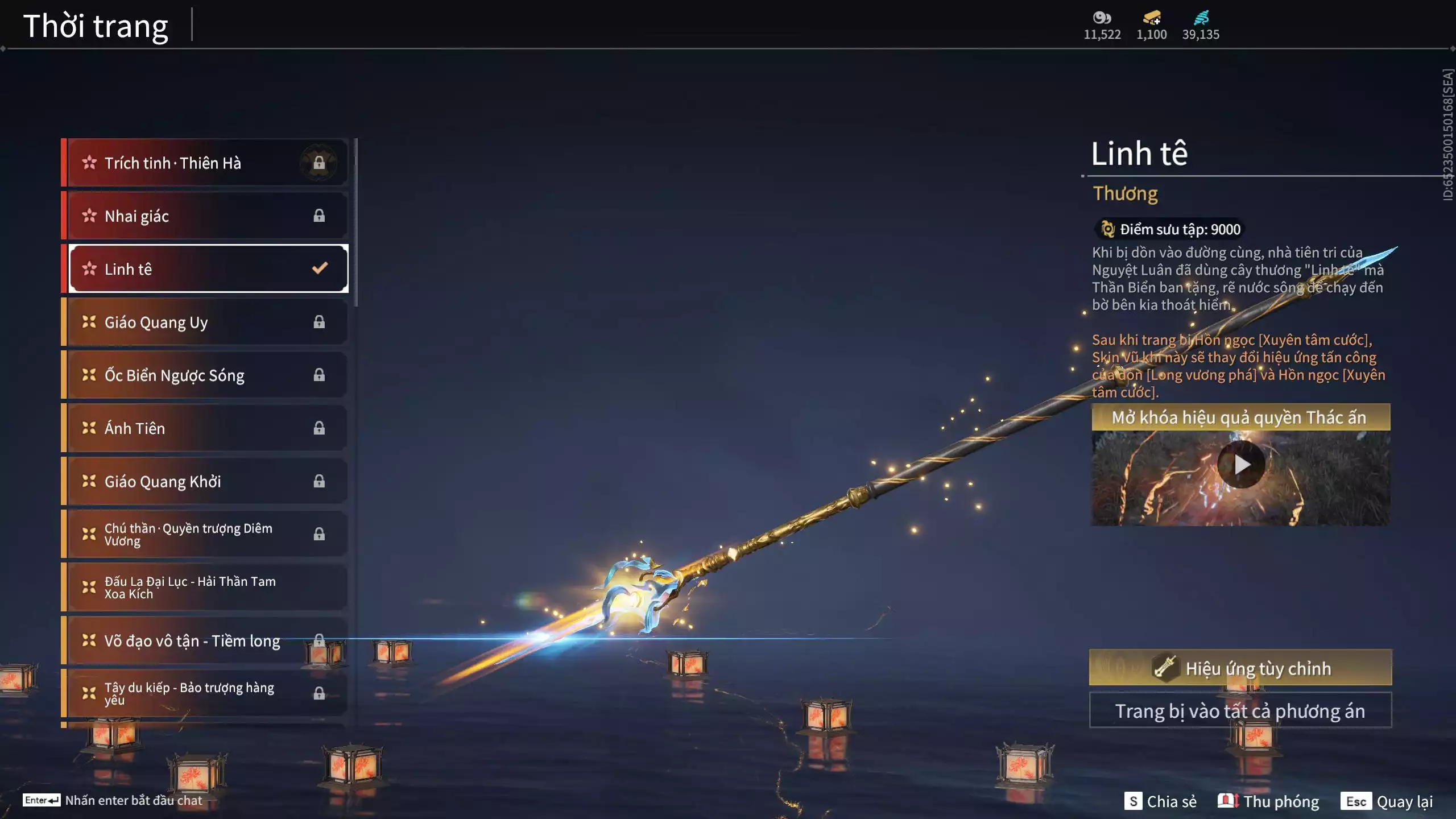 Ảnh Acc 550: ***Sẵn 1100 vàng*** 5 Vũ khí đỏ: Thương Linh Tê, Đại Đao Lang Vương, Long Tước , Song Long Chầu Nguyệt, Pháo- Thiên Phạt, 1 Trang phục đỏ: Lệ Giao Nhân