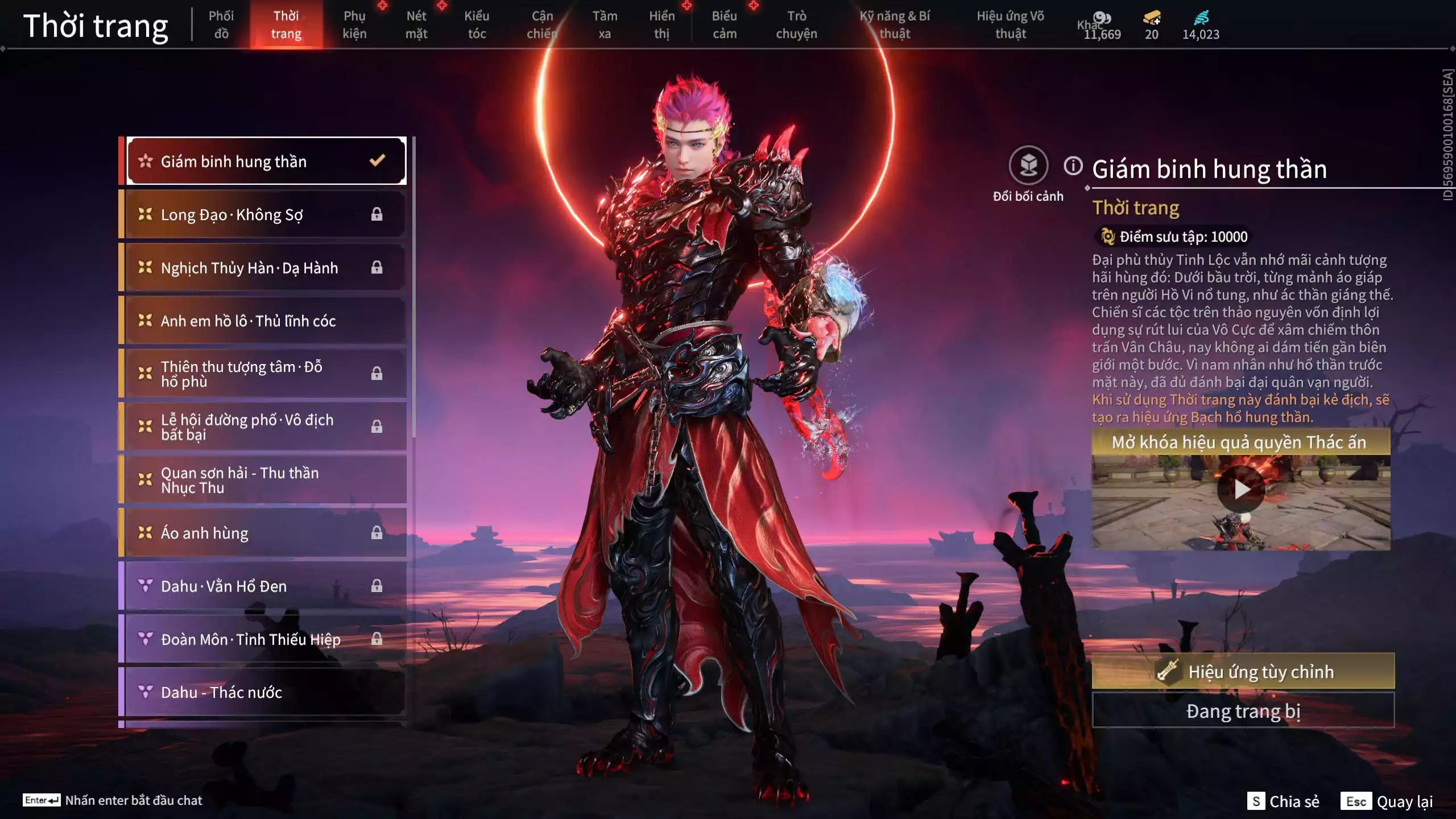 Ảnh Acc 530: 4 Vũ khí đỏ: Kiếm Thiếu Dương, Kích phi tướng, Song Long Chầu Nguyệt, Long Tước, 4 Thời trang đỏ: Giám binh hung thần, Hóa Thân Minh Vương, Người Hóa Đạo, Điệp Mộng